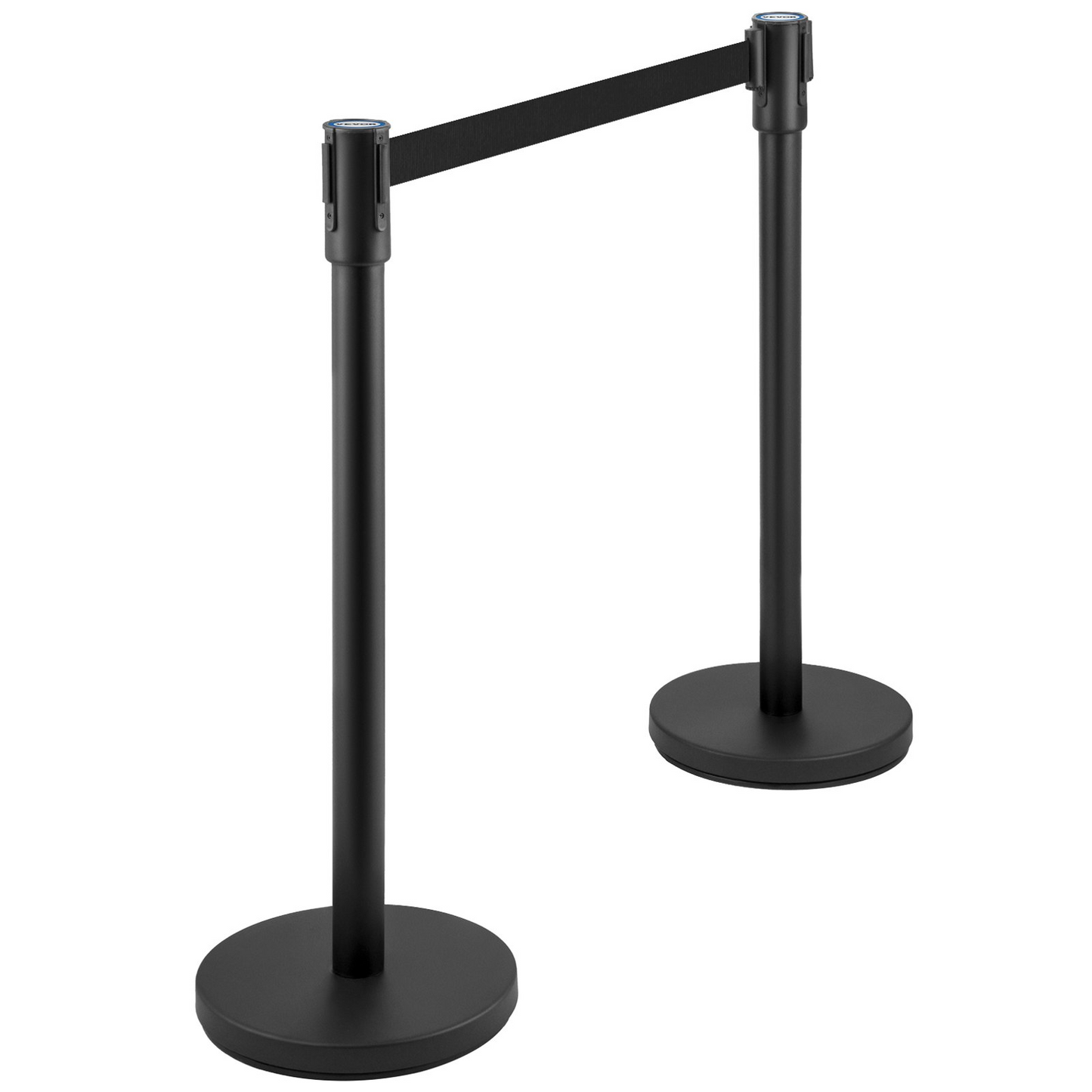 VEVOR Crowd Control Stanchion, Set of 4 Pieces Stanchion Set, Stanchion Set with 6.6 ft/2 m Black Retractable Belt, Black Crowd Control Barrier w/Concrete and Metal Base - Easy Connect Assembly