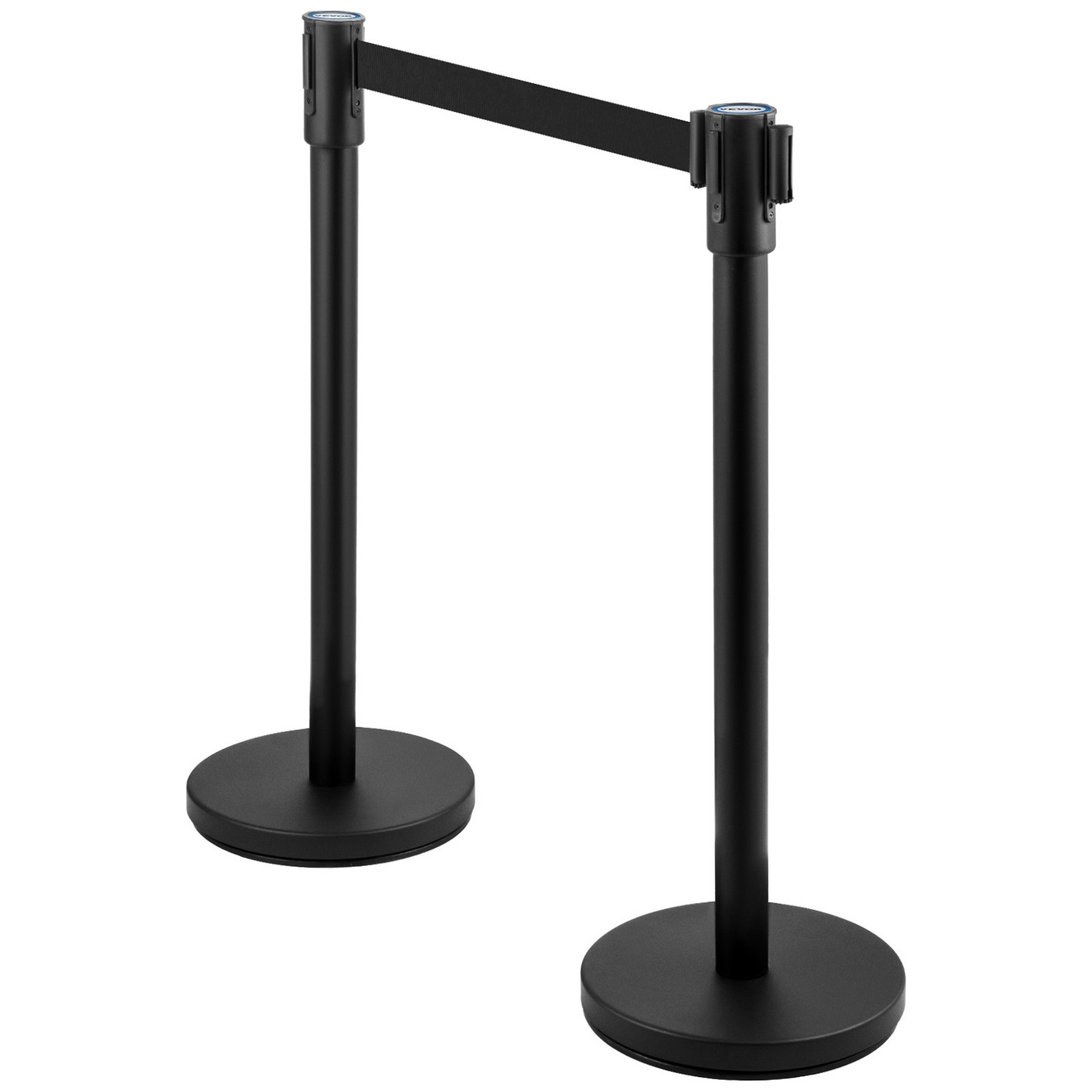 VEVOR Crowd Control Stanchion, Set of 4 Pieces Stanchion Set, Stanchion Set with 6.6 ft/2 m Black Retractable Belt, Black Crowd Control Barrier w/Concrete and Metal Base - Easy Connect Assembly