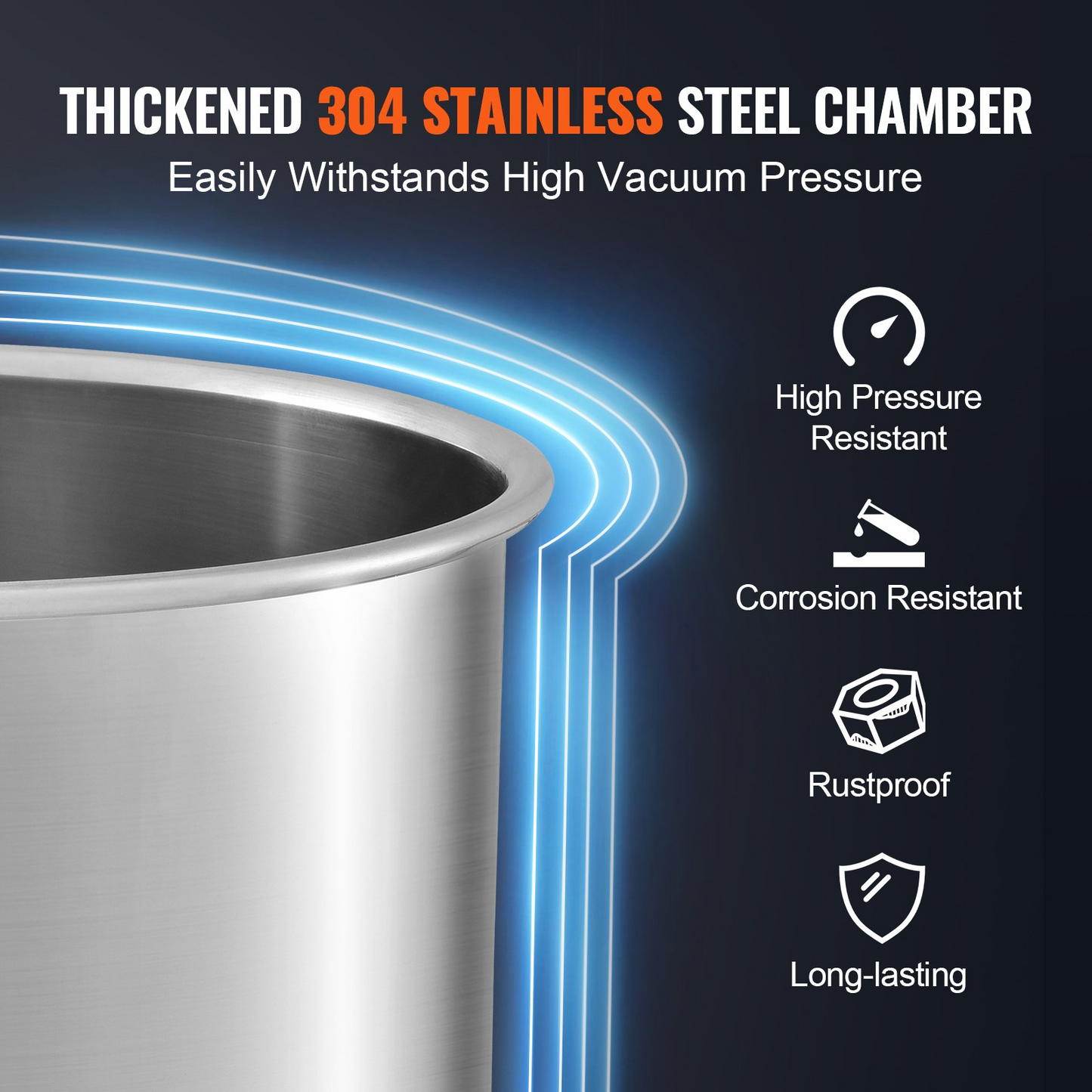 VEVOR 3 Gallon Vacuum Chamber, Upgraded Tempered Glass Lid Vacuum Degassing Chamber, 304 Stainless Steel Chamber, for Stabilizing Wood, Resin Degassing, Silicone Degassing and Plaster Degassing