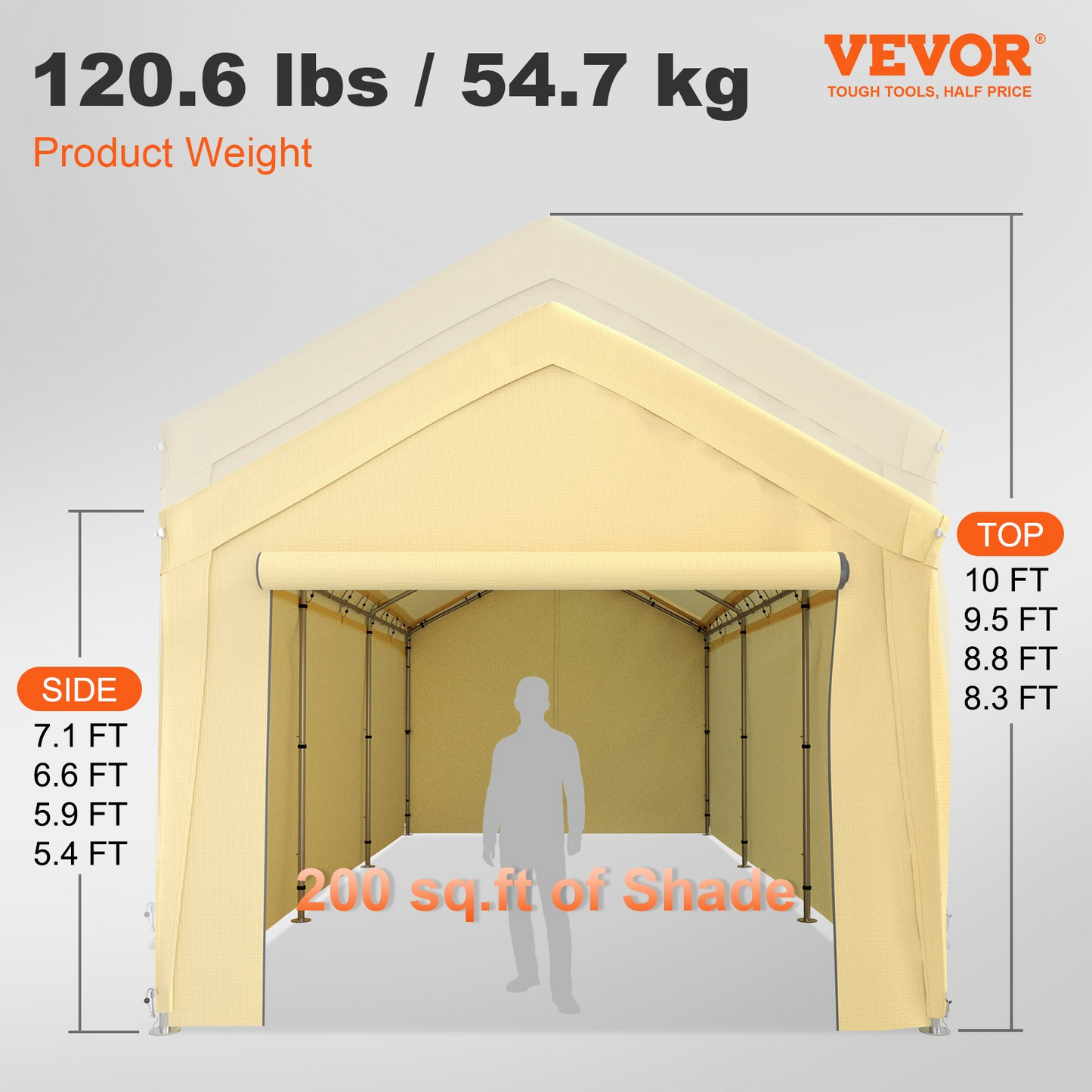 VEVOR Carport Canopy Car Shelter Tent 10 x 20ft with 8 Legs and Sidewalls Yellow