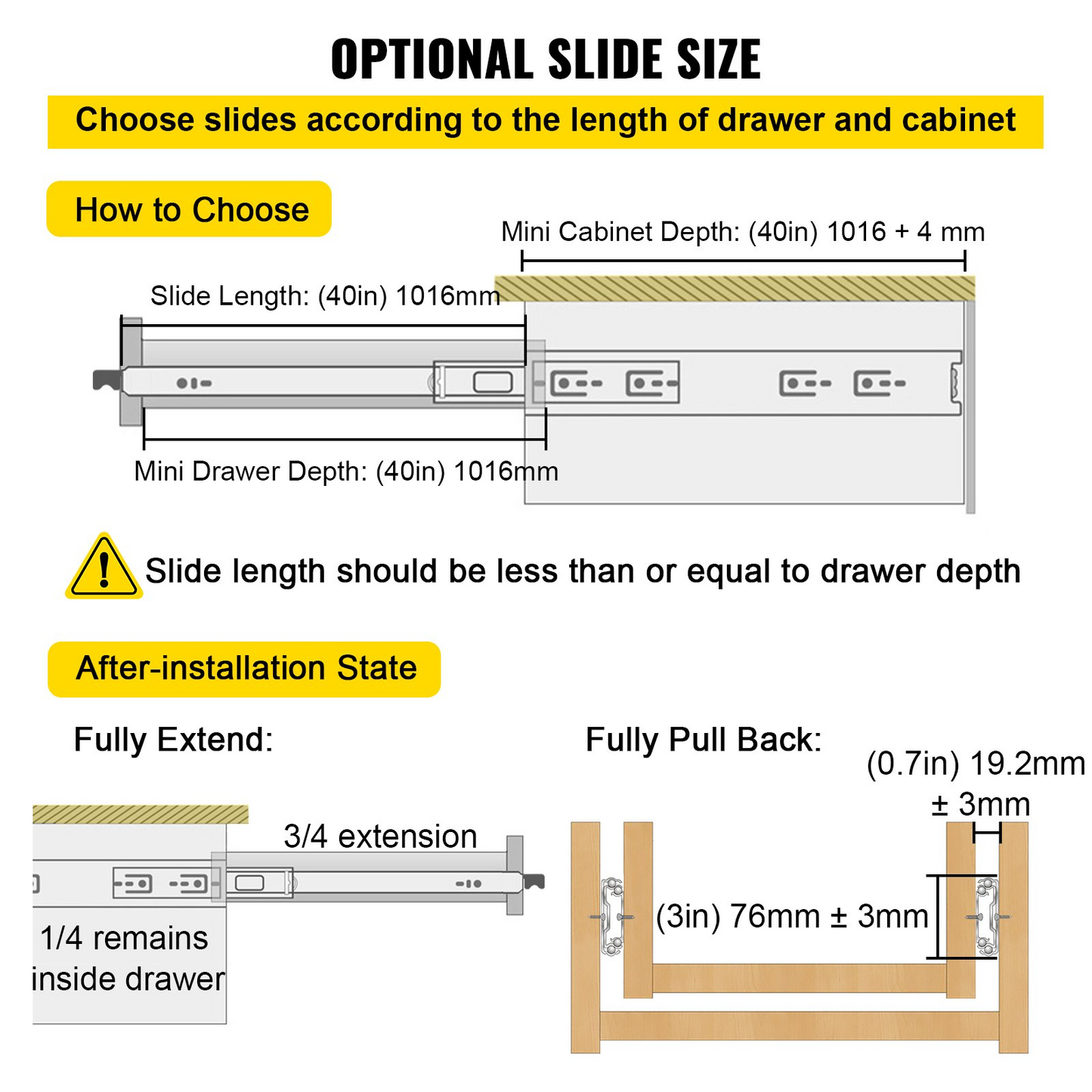 VEVOR Drawer Slides with Lock, 1 Pair 40 inch, Heavy-Duty Industrial Steel up to 500 lbs Capacity, 3-Fold Full Extension, Ball Bearing Lock-in & Lock-Out, Side Mount