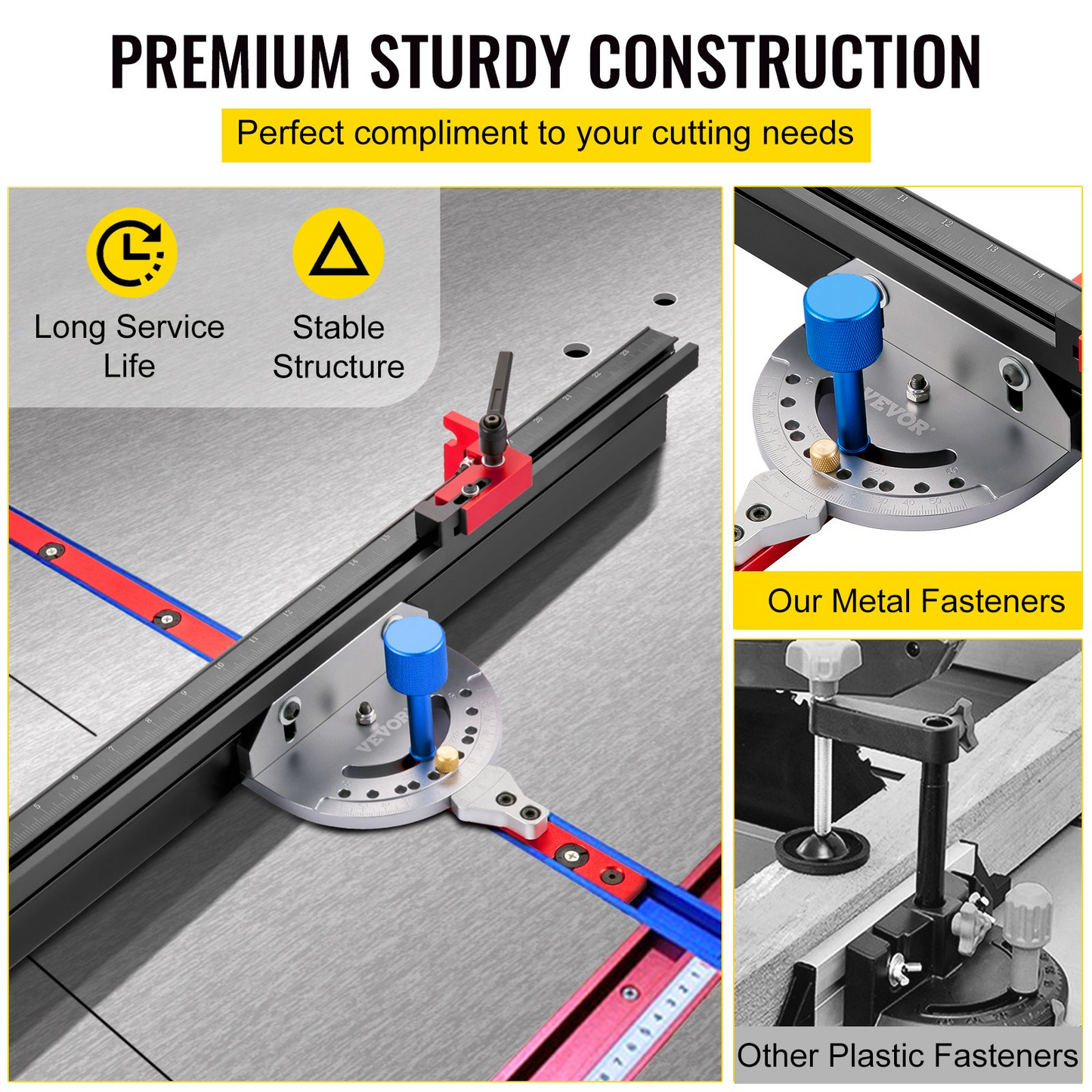 VEVOR Precision Miter Gauge, 18" Aluminum Table Saw Miter Gauge w/ 60 Degree Angled Ends for Max. Stock Support and a Repetitive Cut Flip Stop, Miter Saw Fence w/Laser Marking Scale