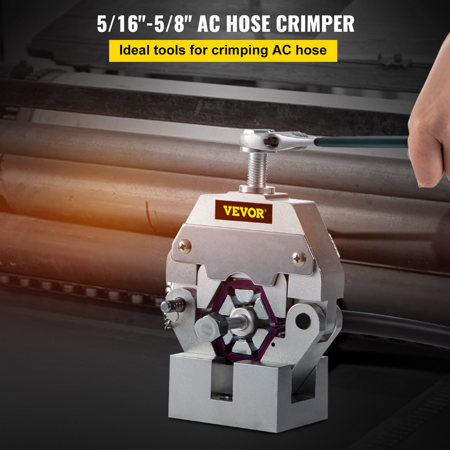 VEVOR Manually Operated AC Hose Crimper Hydra-Krimp 71550 Manual AC Hose Crimper Kit Air Conditioning Repair Handheld AC Hose Crimping Tool with 4 Dies