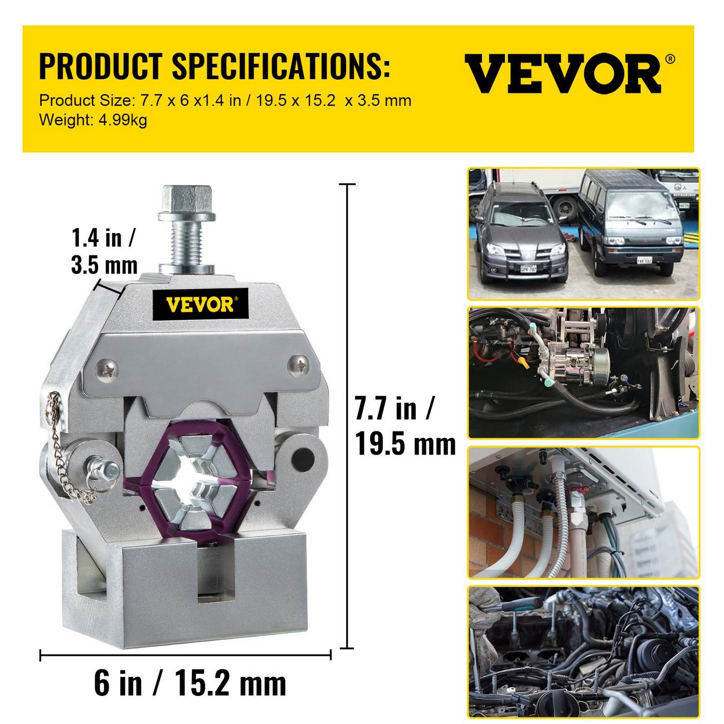 VEVOR Manually Operated AC Hose Crimper Hydra-Krimp 71550 Manual AC Hose Crimper Kit Air Conditioning Repair Handheld AC Hose Crimping Tool with 4 Dies