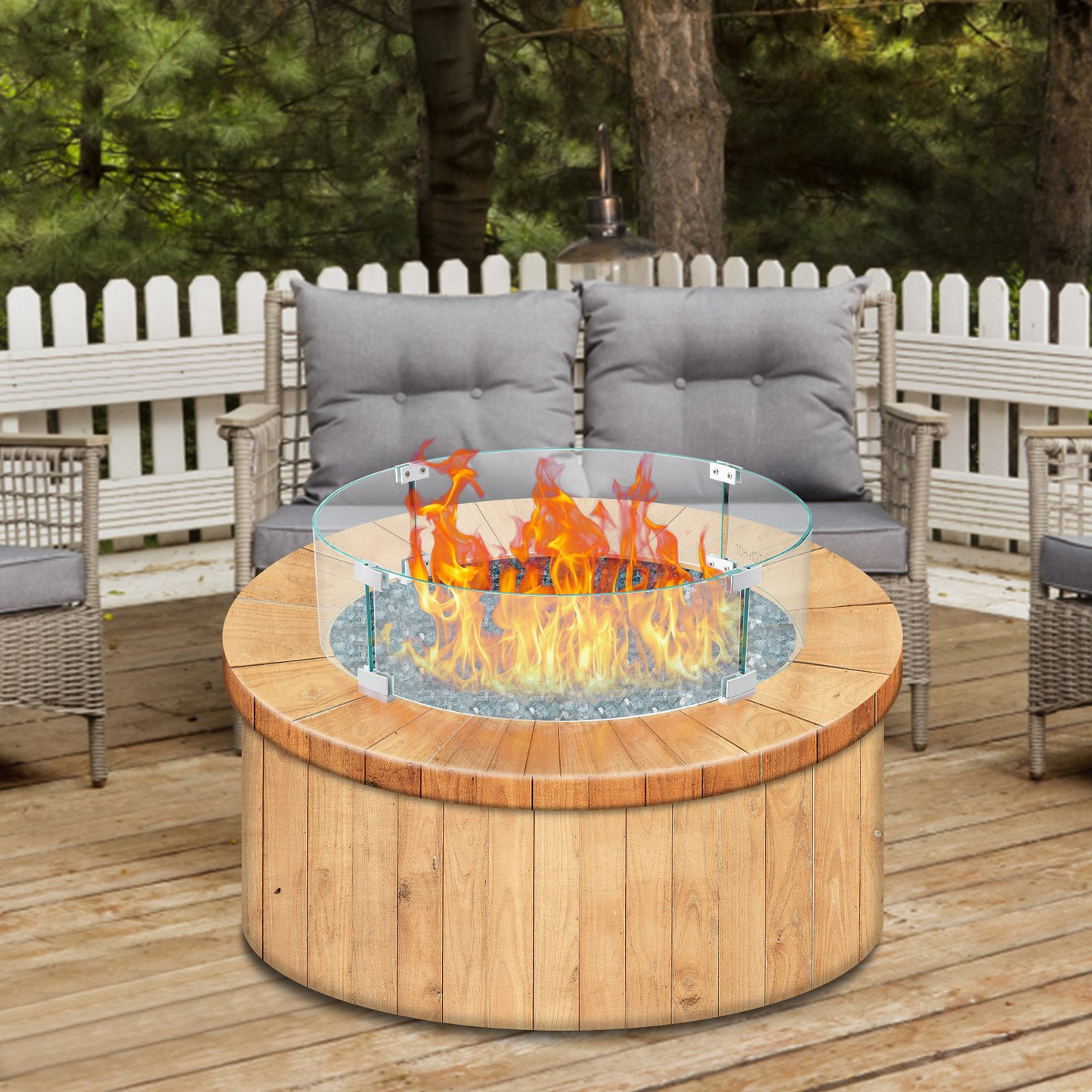 VEVOR Fire Pit Wind Guard, 26 x 26 x 6 Inch Glass Flame Guard, Round Glass Shield, 1/4-Inch Thick Fire Table, Clear Tempered Glass Flame Guard, Aluminum Alloy Feet for Propane, Gas, Outdoor