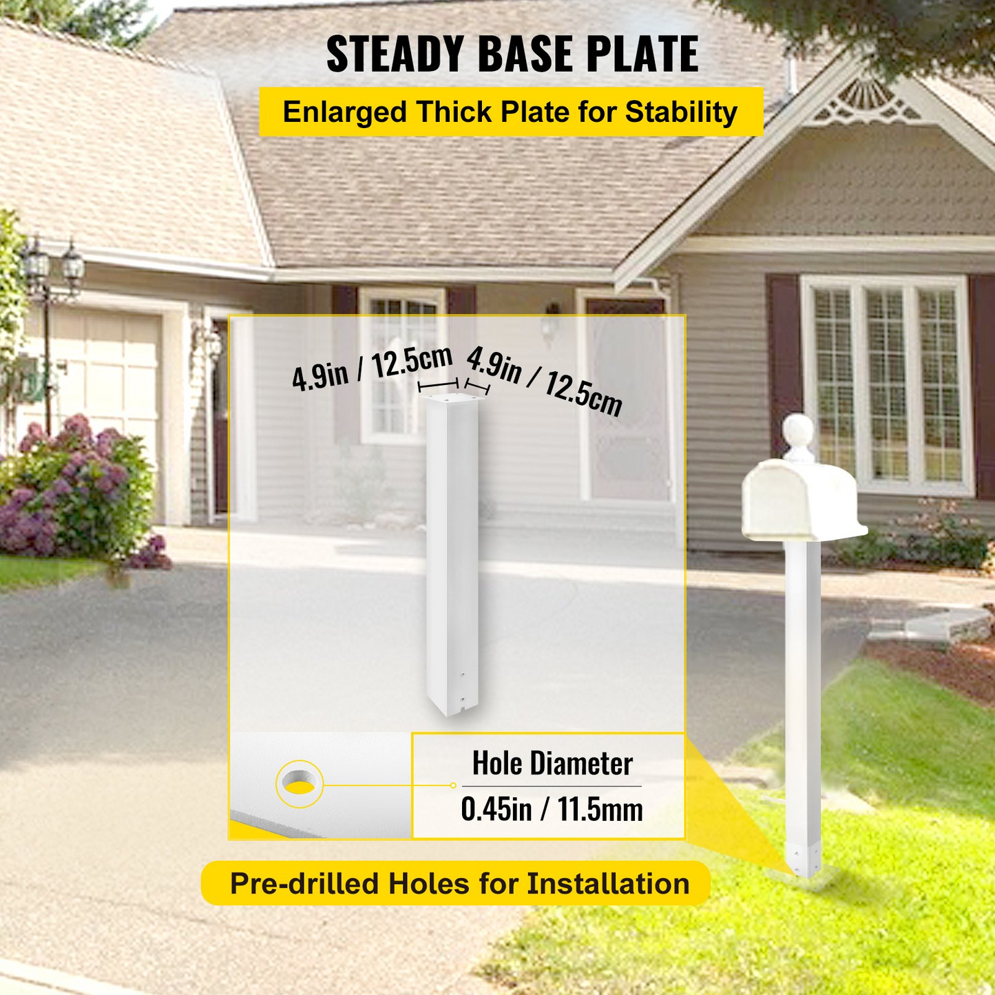 VEVOR Mailbox Post, 43" High Mailbox Stand, White Powder-Coated Mail Box Post Kit, Q235 Steel Post Stand Surface Mount Post for Sidewalk and Street Curbside, Universal Mail Post for Outdoor Mailbox