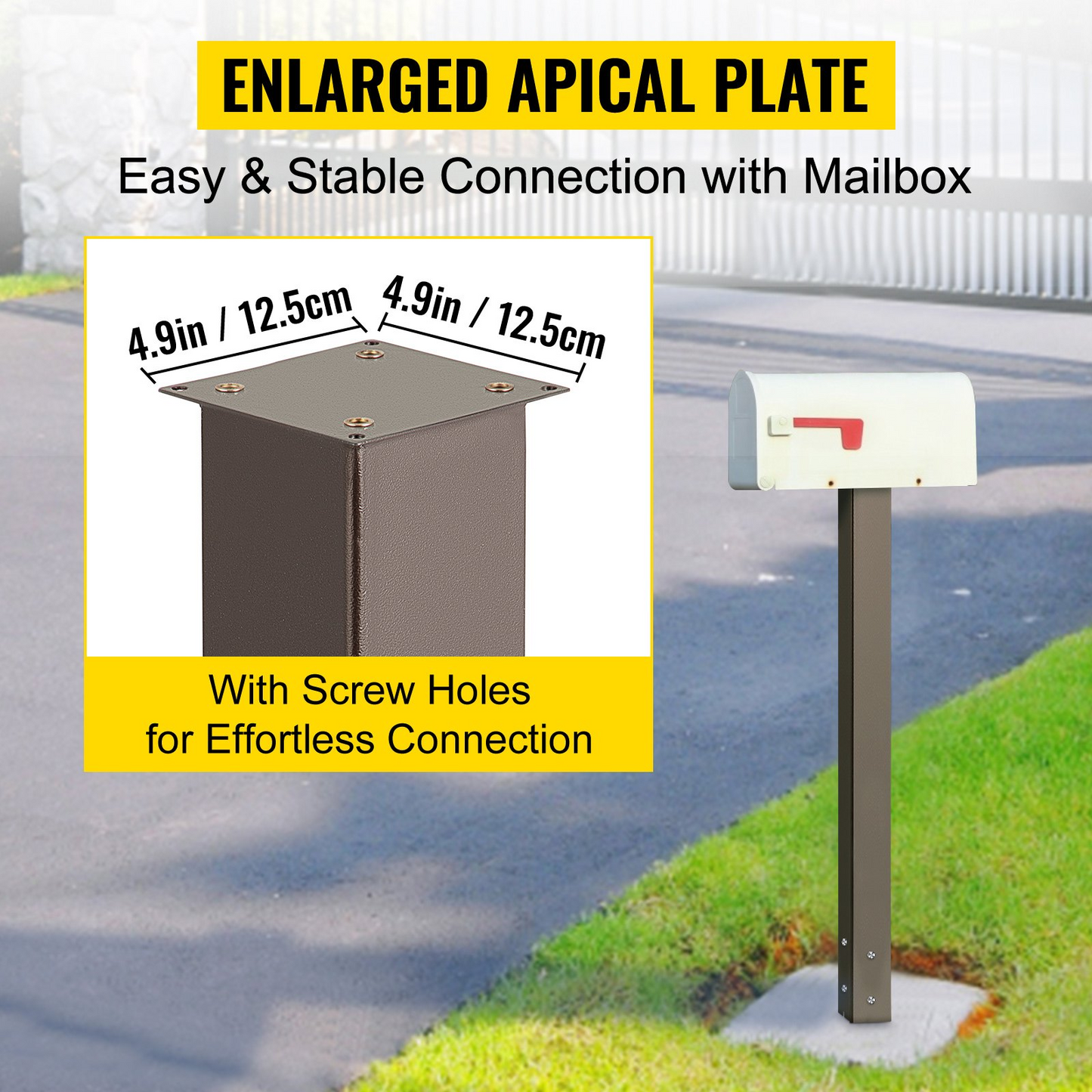 VEVOR Mailbox Post, 43" High Mailbox Stand, Bronze Powder-Coated Mail Box Post Kit, Q235 Steel Post Stand Surface Mount Post for Sidewalk and Street Curbside, Universal Mail Post for Outdoor Mailbox