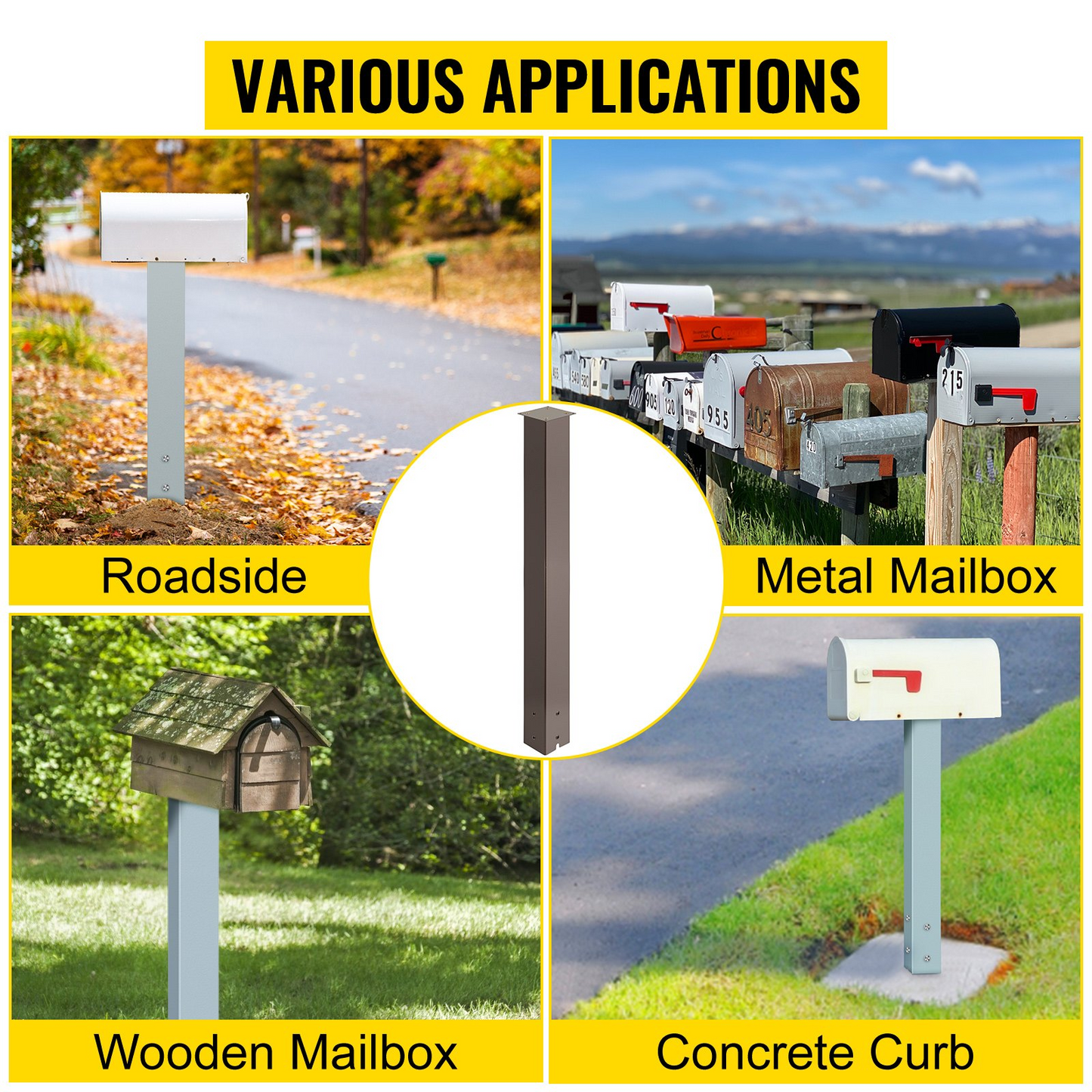 VEVOR Mailbox Post, 43" High Mailbox Stand, Bronze Powder-Coated Mail Box Post Kit, Q235 Steel Post Stand Surface Mount Post for Sidewalk and Street Curbside, Universal Mail Post for Outdoor Mailbox