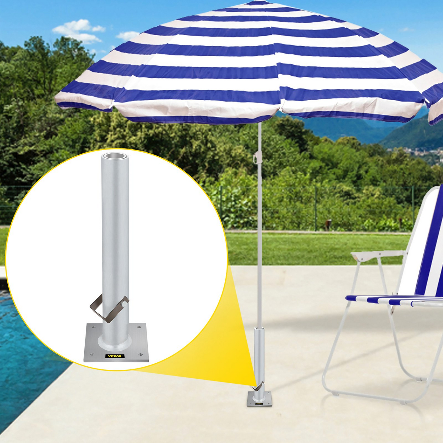 VEVOR Umbrella Base, 2 in 1 Heavy Duty Umbrella Stand, Aluminum Umbrella's Holder Stand with 6" x 6" Base, Patio Umbrella Stand with 18.5" Height Pipes for 1.5"-2" Sunshade on Deck, Cement and Land