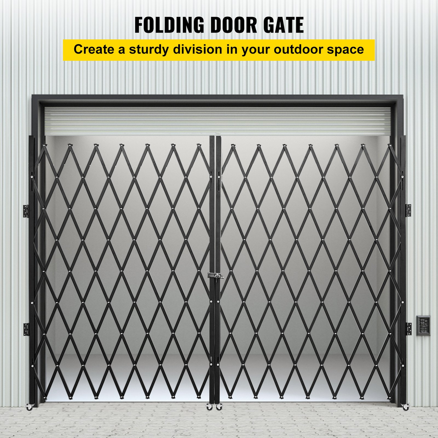 VEVOR Double Folding Security Gate, 7.1' H x 12.5' W Folding Door Gate, Steel Accordion Security Gate, Flexible Expanding Security Gate, 360° Rolling Barricade Gate, Scissor Gate or Door with Keys