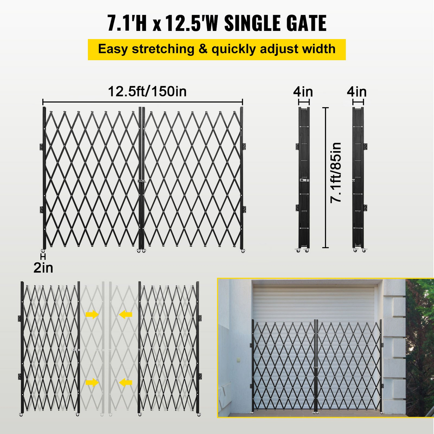 VEVOR Double Folding Security Gate, 7.1' H x 12.5' W Folding Door Gate, Steel Accordion Security Gate, Flexible Expanding Security Gate, 360° Rolling Barricade Gate, Scissor Gate or Door with Keys