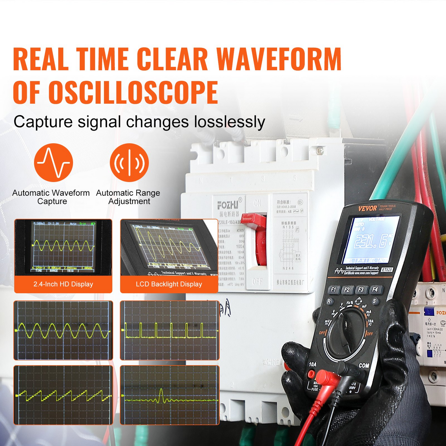 VEVOR 2-in-1 Handheld Digital Oscilloscope, 2.5MS/S Sampling Rate, 1MHZ Bandwidth Portable Oscilloscope Multimeter with 2.4in LCD and Storage Bag, for Automotive Repair Electronic Circuit Testing