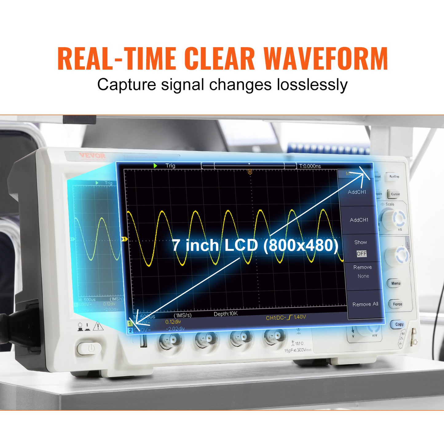 VEVOR Digital Oscilloscope, 1GS/S Sampling Rate, 100MHZ Bandwidth Portable Oscilloscope with 4 Channels 7-inch Color Screen, 30 Automatic Measurement Functions for Electronic Circuit Testing DIY