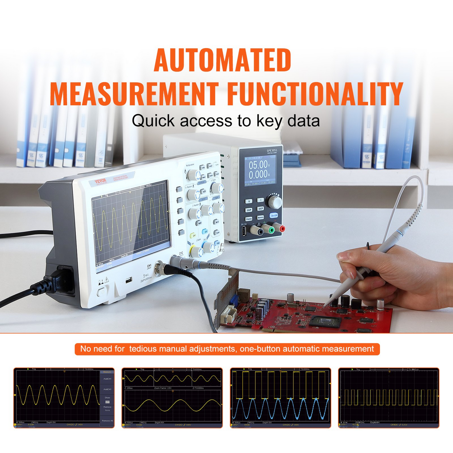 VEVOR Digital Oscilloscope, 1GS/S Sampling Rate, 100MHZ Bandwidth Portable Oscilloscope with 4 Channels 7-inch Color Screen, 30 Automatic Measurement Functions for Electronic Circuit Testing DIY