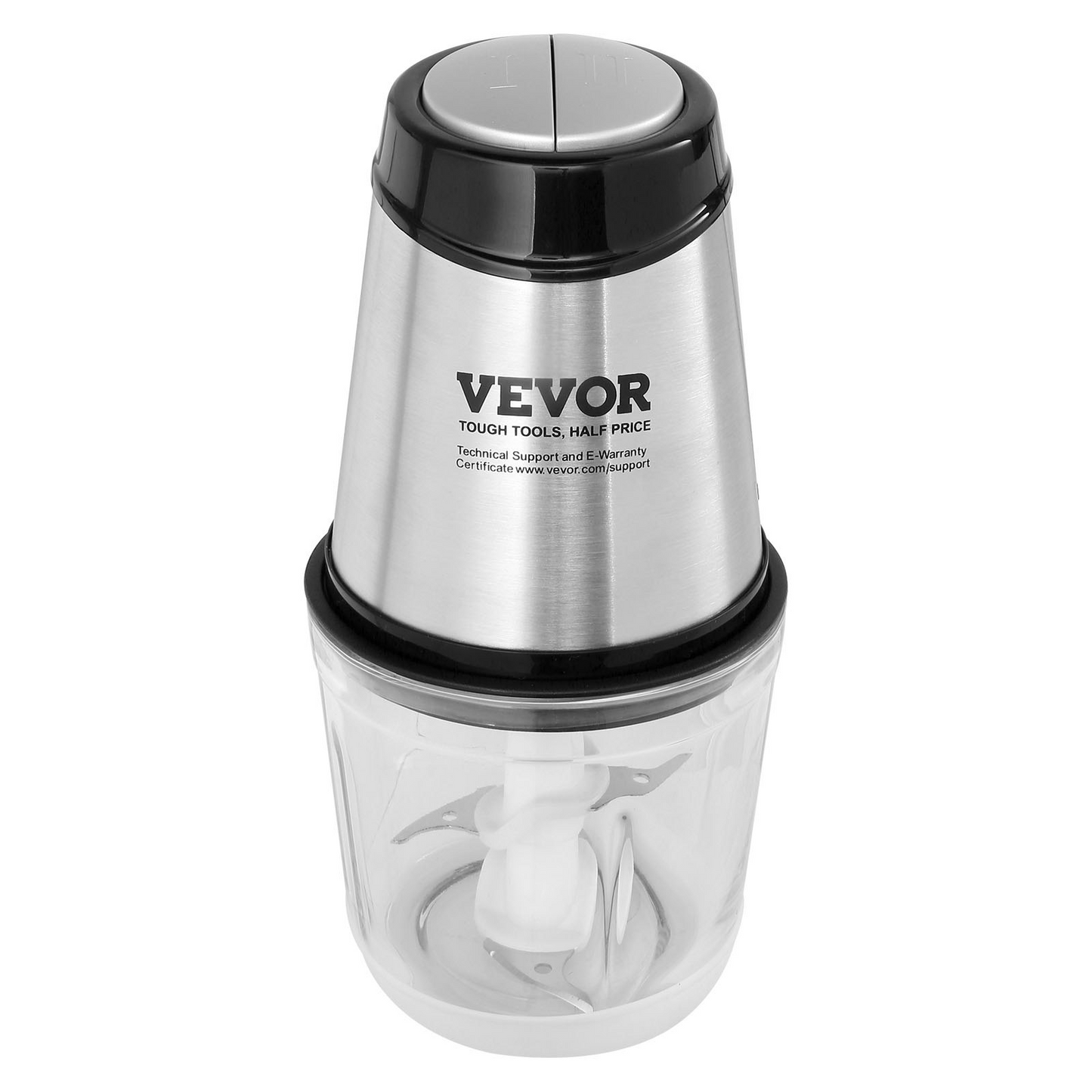 VEVOR Food Processor, Electric Meat Grinder with 4-Wing Stainless Steel Blades, 2.5 Cup Glass Bowl, 400W Electric Food Chopper, 2 Speeds Food Grinder for Baby Food, Meat, Onion, Vegetables