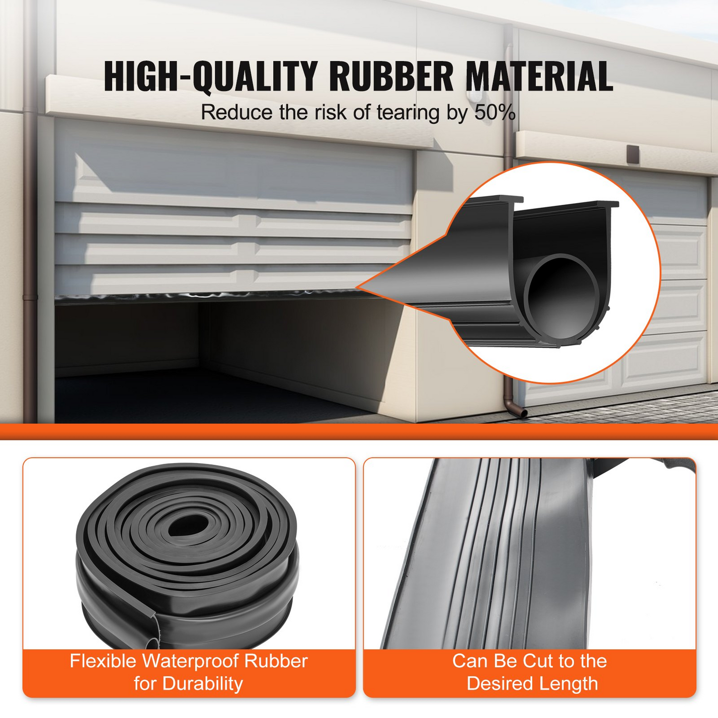 VEVOR Garage Door Seals Bottom Rubber, U Shape +O Ring Garage Door Weather Stripping, Universal Weatherproof Threshold Buffering Sealing Rubber , 5/16 inch T-ends and 3 3/4 inch Width (10 Ft, Black)