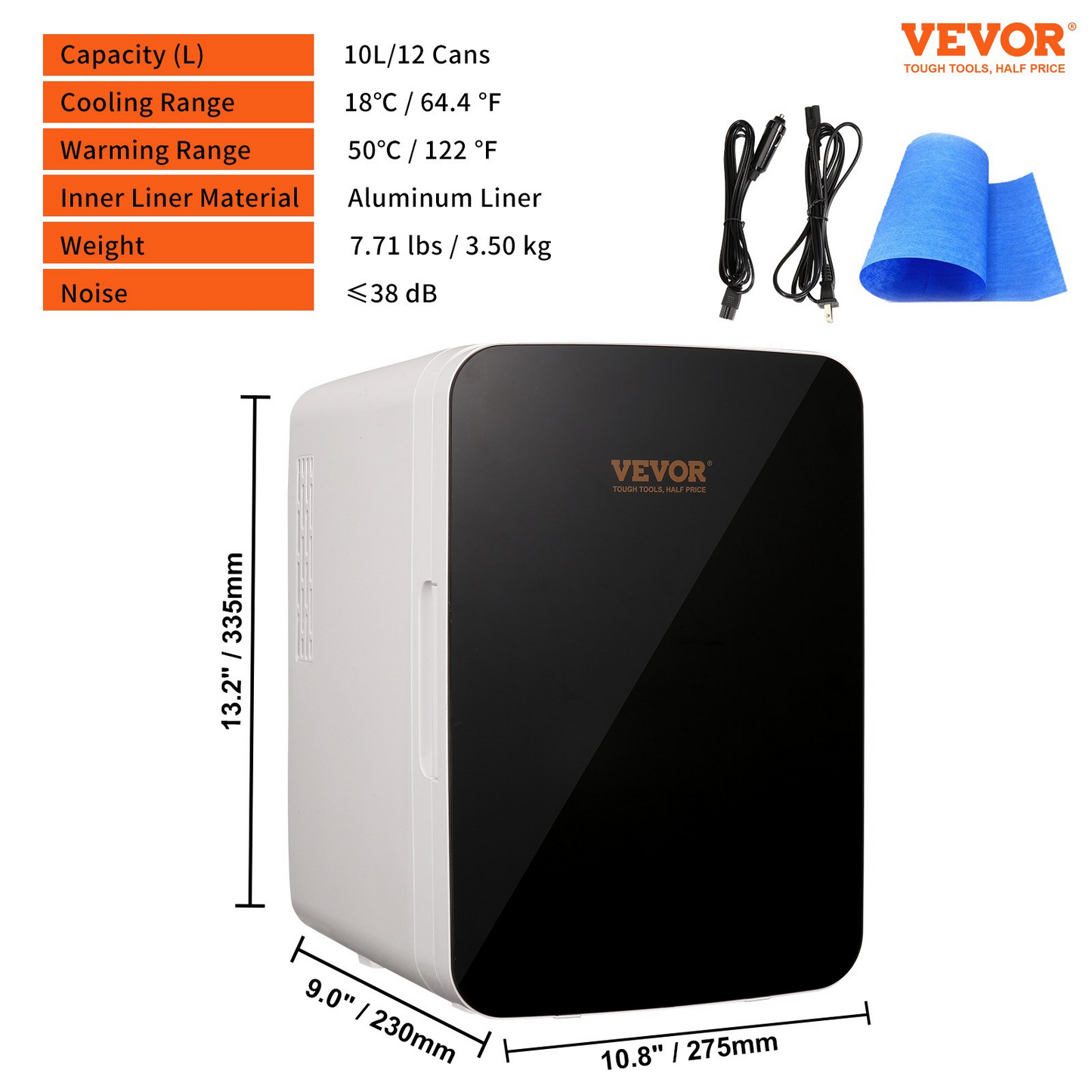 Vevor Mini Fridge for Bedroom, 10 Liter/12 Can Portable Fridges, Luxury Small Beverage Refrigerator for Skincare Food Breast Milk Chill, AC/DC Cooler Warmer for Office Dorm Car, Black