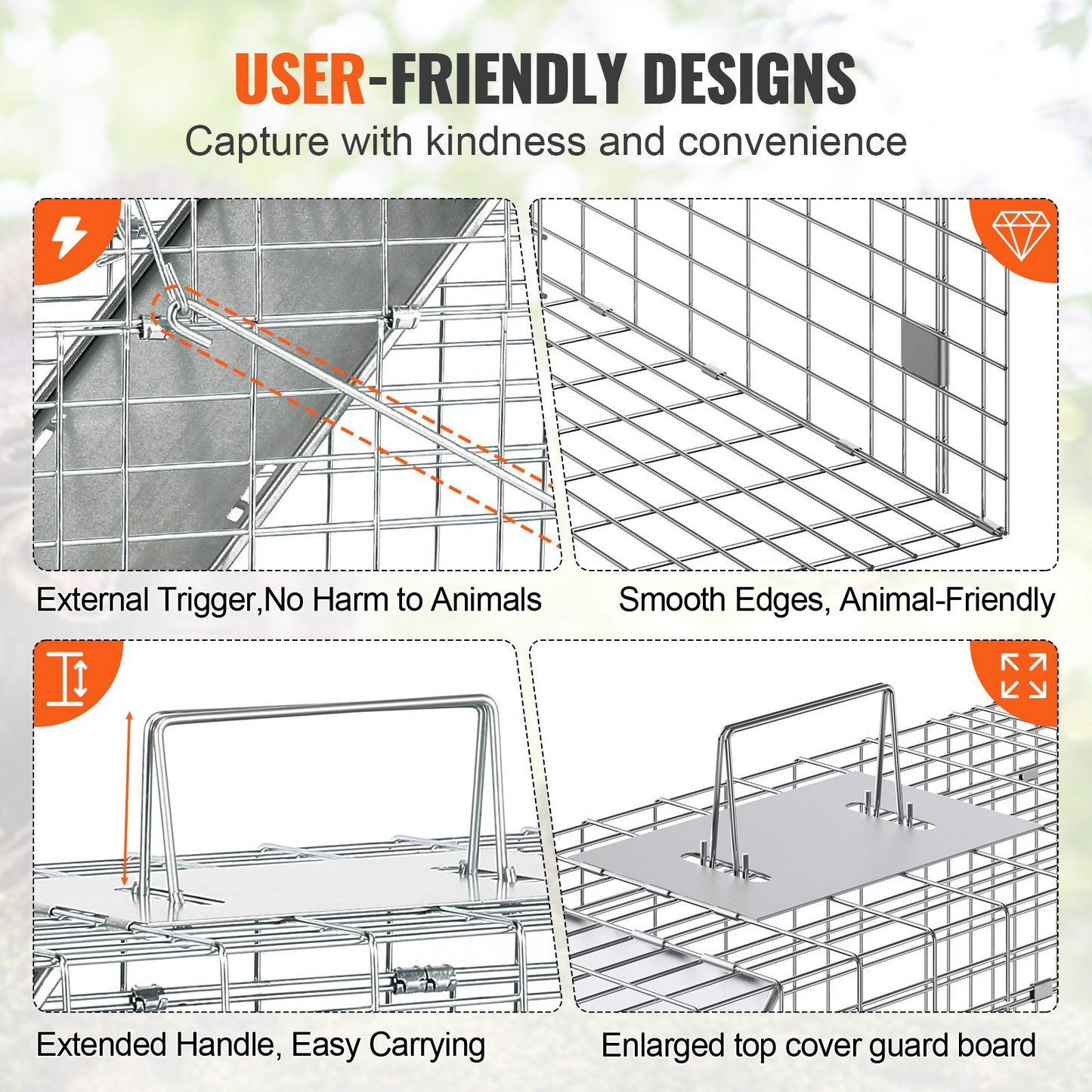 VEVOR Live Animal Cage Trap, 31" x 10" x 12" Humane Cat Trap Galvanized Iron, Folding Animal Trap with Handle for Rabbits, Stray Cats, Squirrels, Raccoons, Groundhogs and Opossums