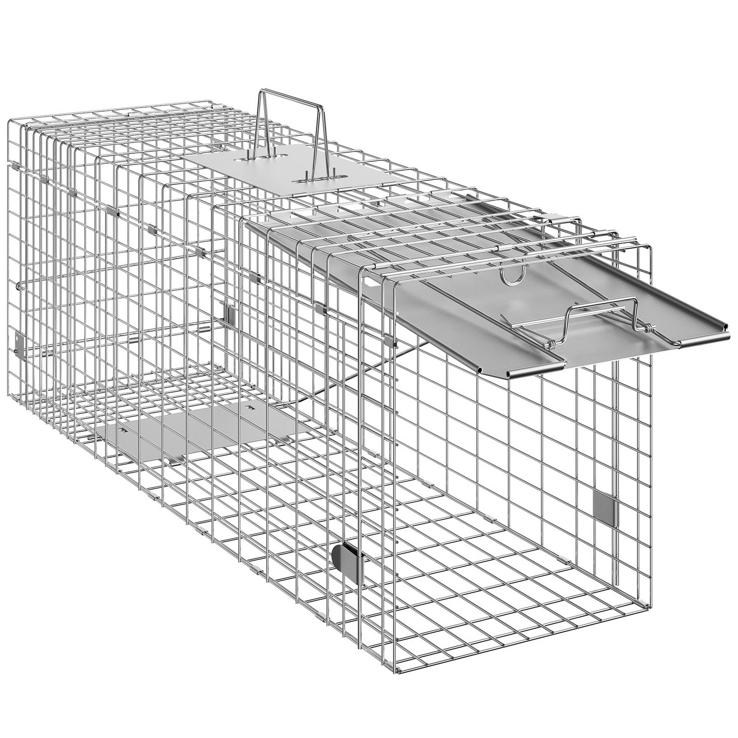 VEVOR Live Animal Cage Trap, 31" x 10" x 12" Humane Cat Trap Galvanized Iron, Folding Animal Trap with Handle for Rabbits, Stray Cats, Squirrels, Raccoons, Groundhogs and Opossums