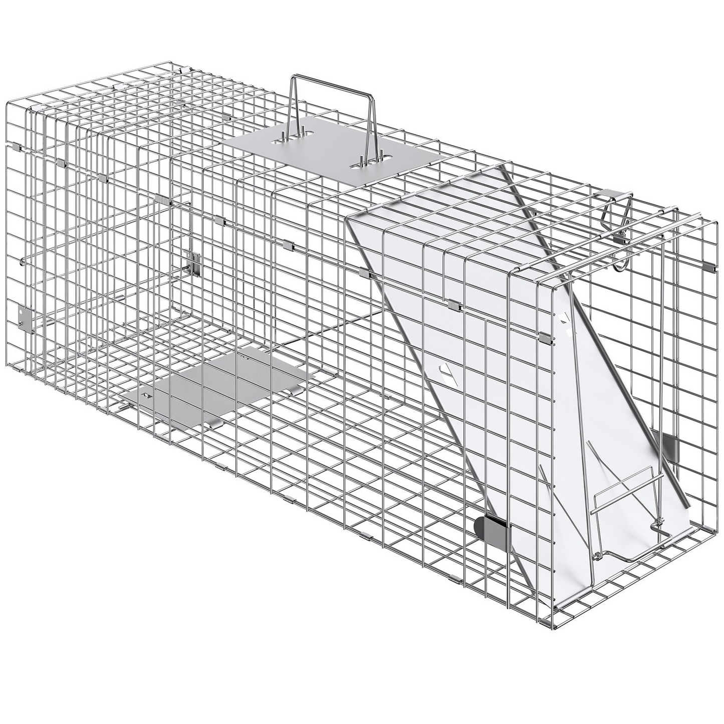 VEVOR Live Animal Cage Trap, 31" x 10" x 12" Humane Cat Trap Galvanized Iron, Folding Animal Trap with Handle for Rabbits, Stray Cats, Squirrels, Raccoons, Groundhogs and Opossums