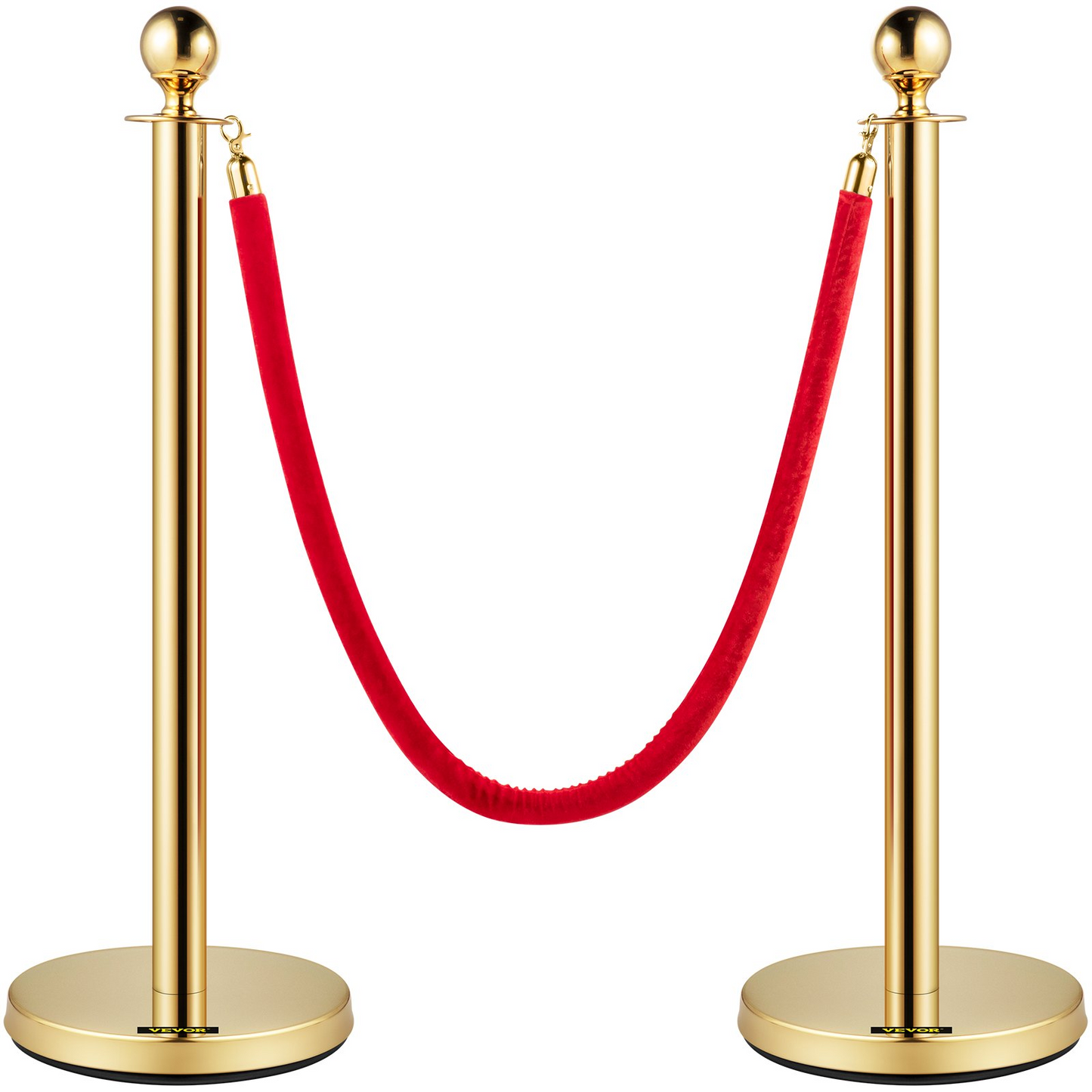 VEVOR 6 PCS Gold Stanchions Posts Stainless Steel Stanchion Queue Post Red Rope Retractable 38In for Both Indoor and Outdoor use.