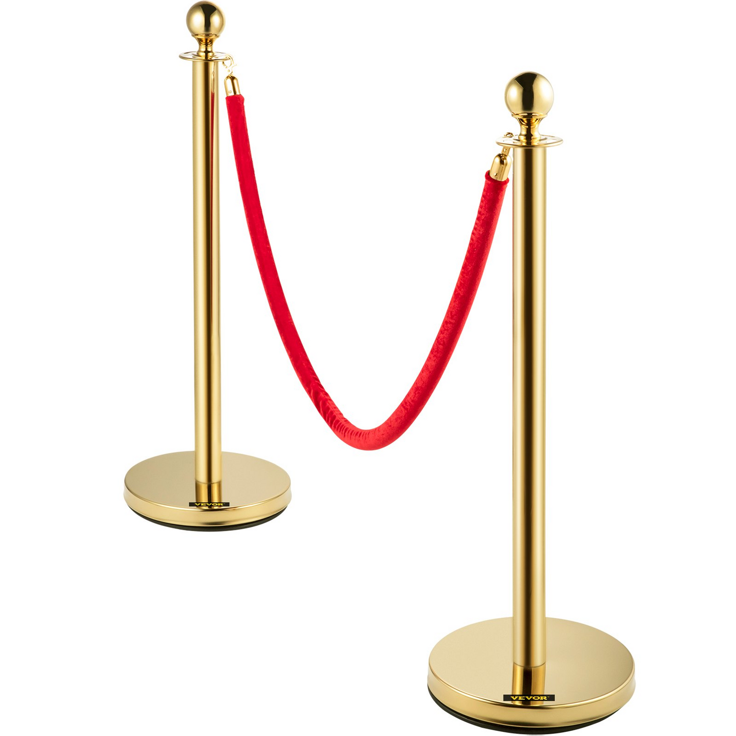 VEVOR 6 PCS Gold Stanchions Posts Stainless Steel Stanchion Queue Post Red Rope Retractable 38In for Both Indoor and Outdoor use.