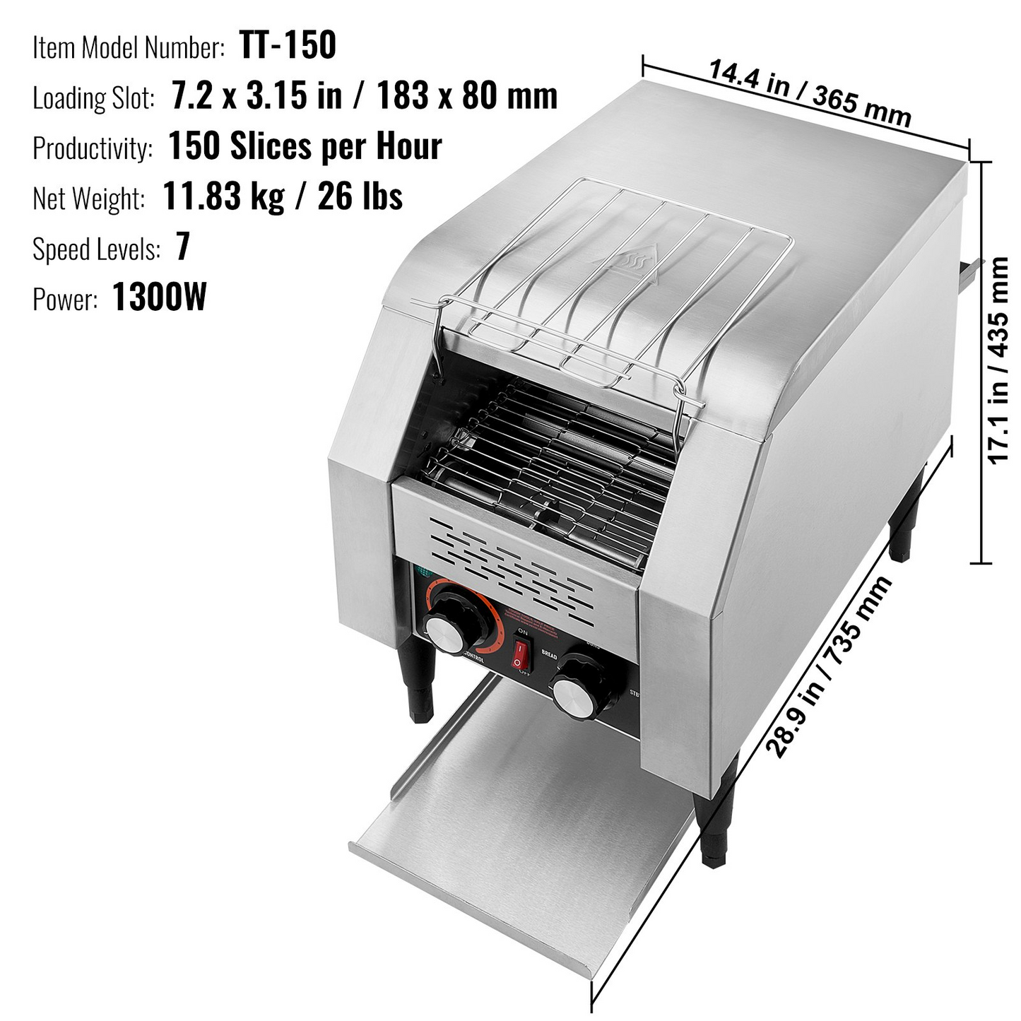 VEVOR Commercial Conveyor Toaster, 150 Slices/Hour Conveyor Belt Toaster, Heavy Duty Stainless Steel Commercial Toaster Oven, Electric  Restaurant Commercial Toaster for Toast Bun, Bagel, Bread