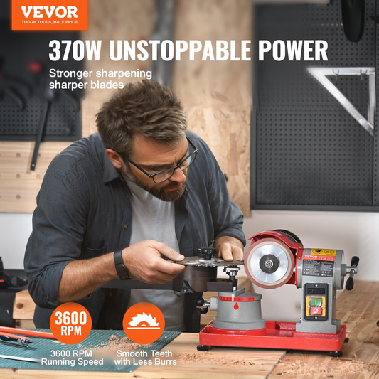 VEVOR Circular Saw Blade Sharpener, 370W 3600RPM Rotary Angle Mill Grinder, Saw Blade Grinding Sharpening Machine with 6 Saw Centerings, 5-inch Grinding Wheel for Carbide Tipped Saw Blades