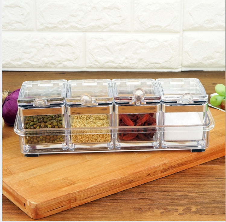 European acrylic seasoning box Stainless steel sealing ring transparent environmental condiment box suit kitchen supplies