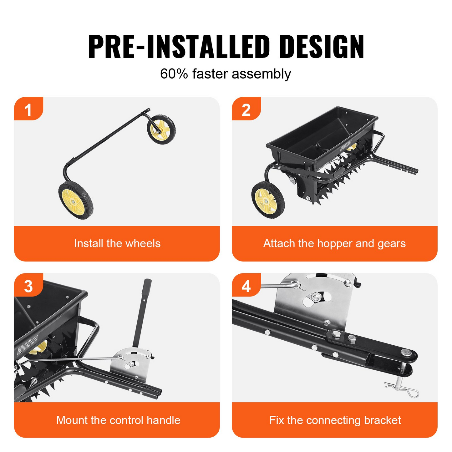 VEVOR Seed Spreader, 100 LB Capacity, Towable Poly Drop Design with 10" Wheels, Durable Steel Spike Aerator, for Efficient Fertilizing, Seeding, and Salt Distribution, Ideal for Home, Farm Use, Rug