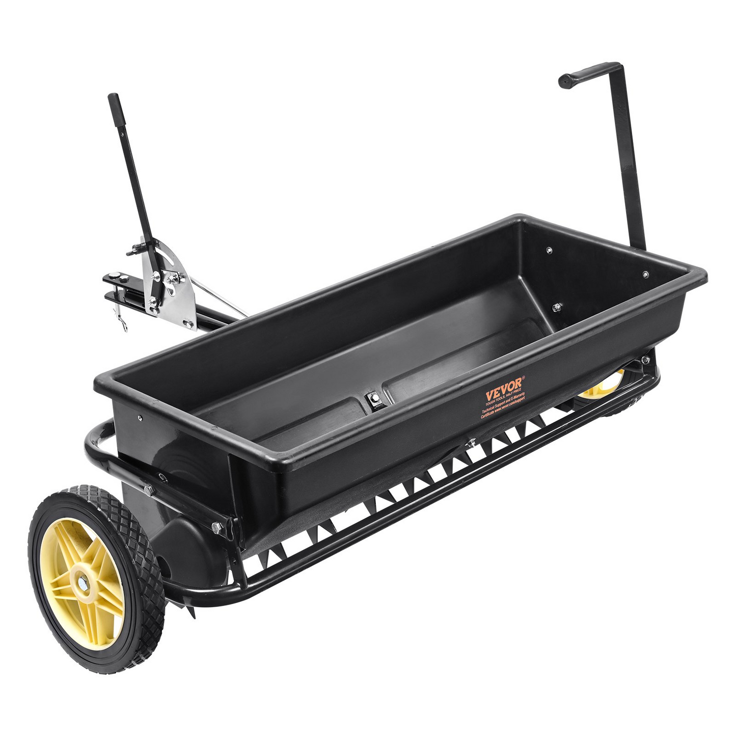 VEVOR Seed Spreader, 100 LB Capacity, Towable Poly Drop Design with 10" Wheels, Durable Steel Spike Aerator, for Efficient Fertilizing, Seeding, and Salt Distribution, Ideal for Home, Farm Use, Rug