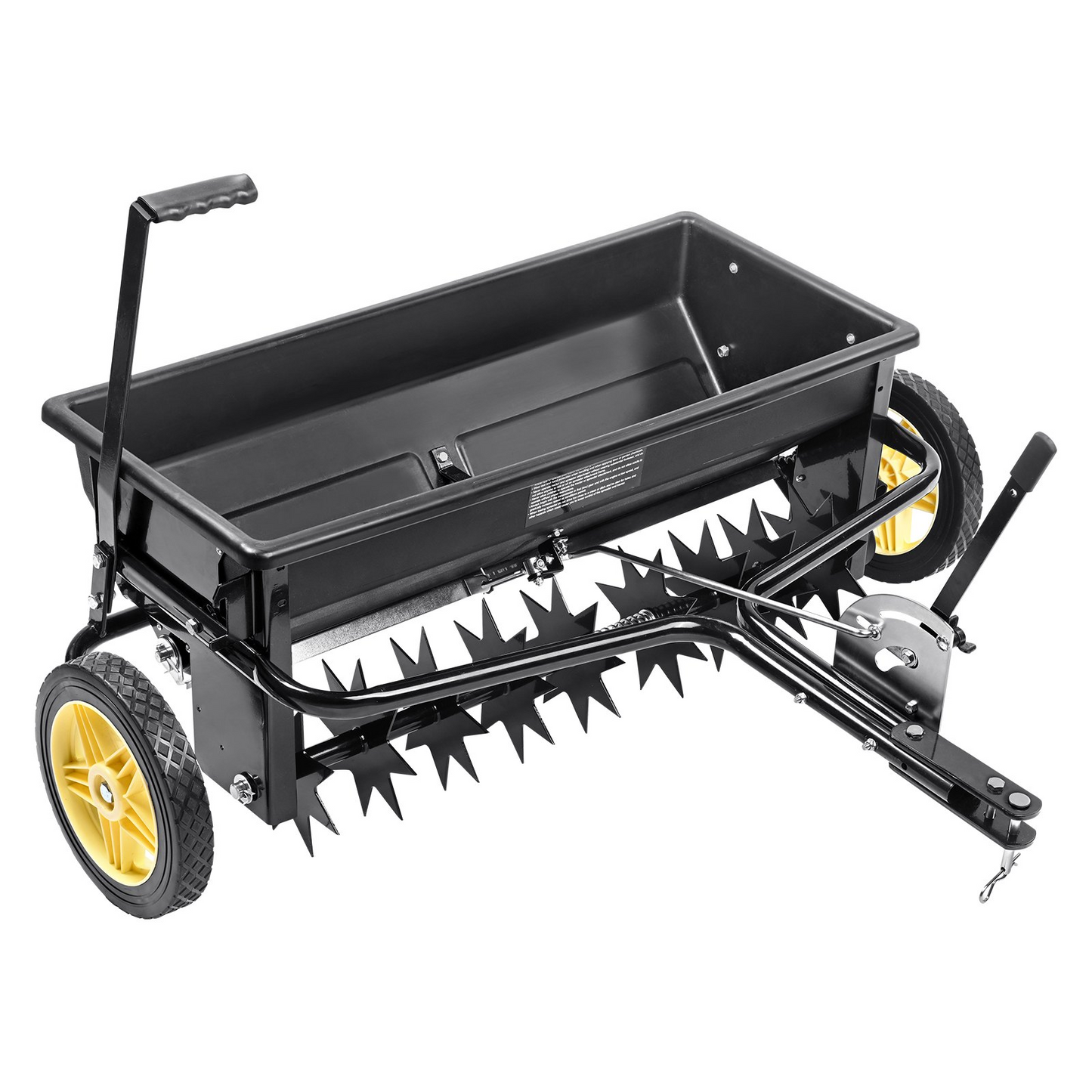 VEVOR Seed Spreader, 100 LB Capacity, Towable Poly Drop Design with 10" Wheels, Durable Steel Spike Aerator, for Efficient Fertilizing, Seeding, and Salt Distribution, Ideal for Home, Farm Use, Rug