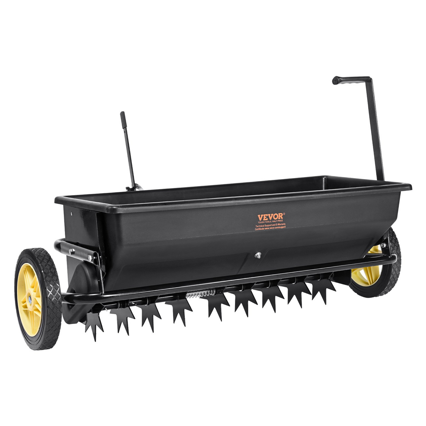 VEVOR Seed Spreader, 100 LB Capacity, Towable Poly Drop Design with 10" Wheels, Durable Steel Spike Aerator, for Efficient Fertilizing, Seeding, and Salt Distribution, Ideal for Home, Farm Use, Rug