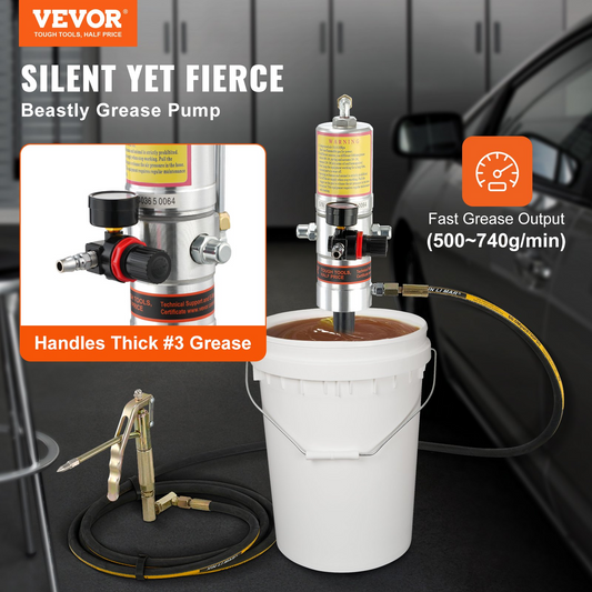 VEVOR Grease Pump, 50:1 Pressure Ratio Air Operated Grease Pump with 13 ft High Pressure Hose and Grease Gun, Pneumatic Grease Pump, Portable Lubrication Grease Pump with 360° Swivel Grease Gun Head