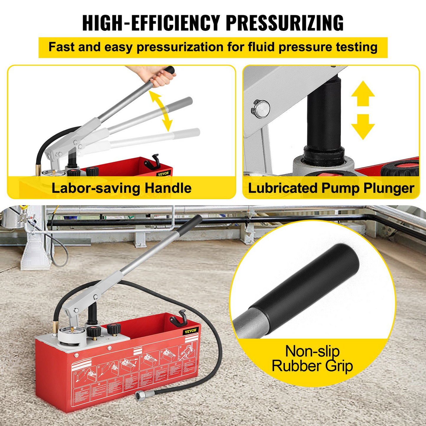 VEVOR Hydrostatic Pressure Test Pump, Test Up to 25 bar/2.5 MPa, 3.2 Gallon Tank, Hydraulic Manual Water Pressure Tester Kit w/ Two-Unit Gauge & R 1/2" Connection, for Pipeline Fluid Pressure Testing