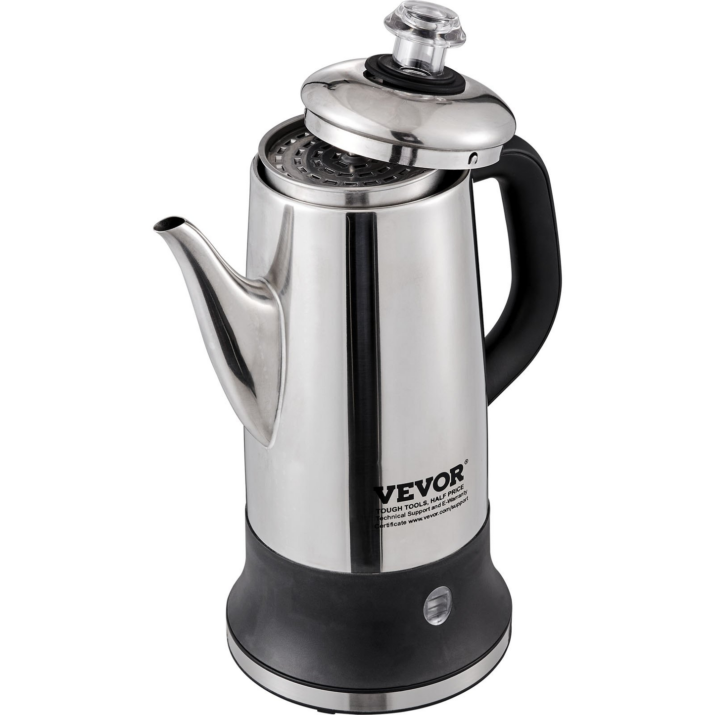 VEVOR 12-Cup Electric Percolator Coffee Pot, 304 Stainless Steel Coffee Percolator with Keep Warm Function & Heat-Resistant Handle, Classic Coffee Maker, Quick Brew & Easy-Pour Spout, Silver