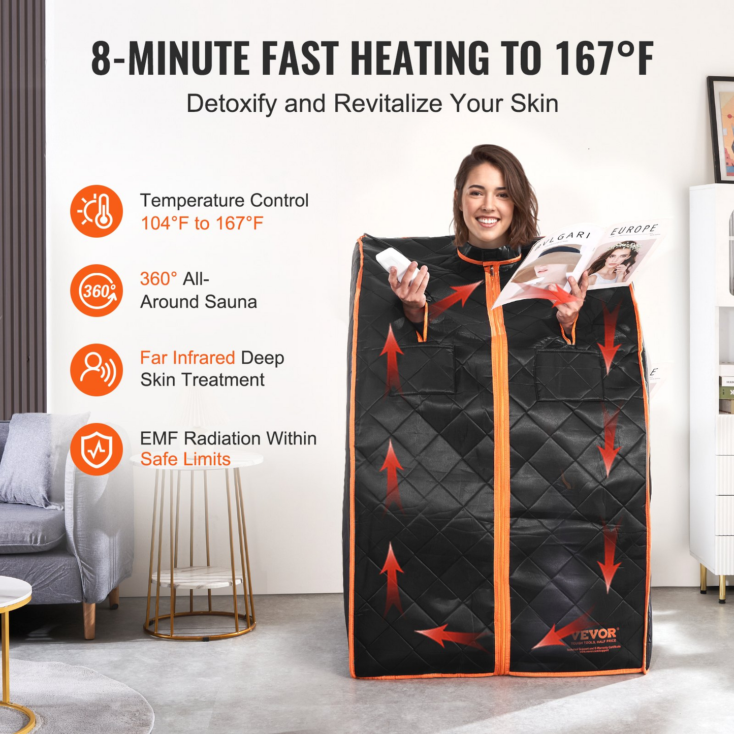 VEVOR Sauna Blanket for Detoxification, 1050W Portable Far Infrared Sauna Tent for Home, 104 - 167℉, 1-60 Minutes Timer , Personal Sauna Box for Home Spa Indoor Black 27.56 x 31.5 x 38.58 inch