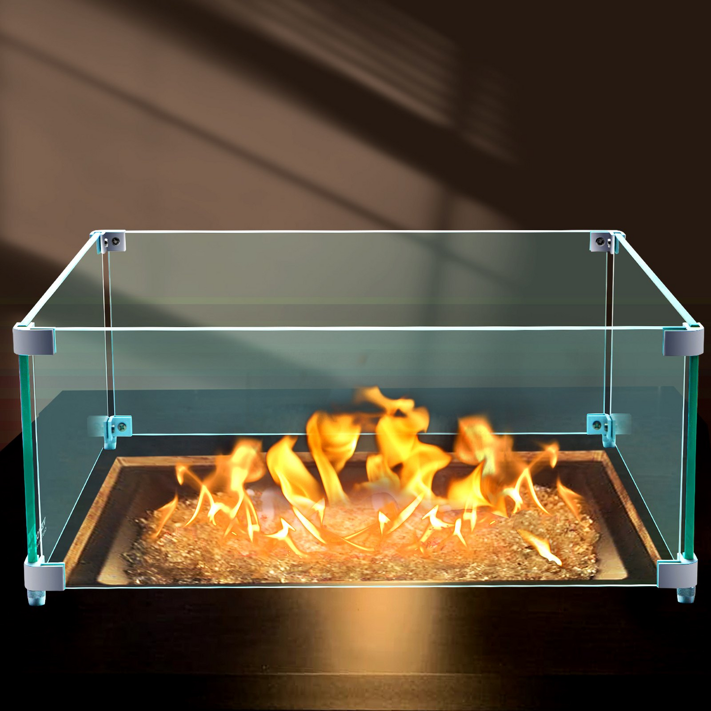 VEVOR Fire Pit Wind Guard, 14 x 14 x 6 Inch Glass Wind Guard, Rectangular Glass Shield, 0.3" Thick Fire Table, Clear Tempered Glass Flame Guard, Steady Feet Tree Pit Guard for Propane, Gas, Outdoor