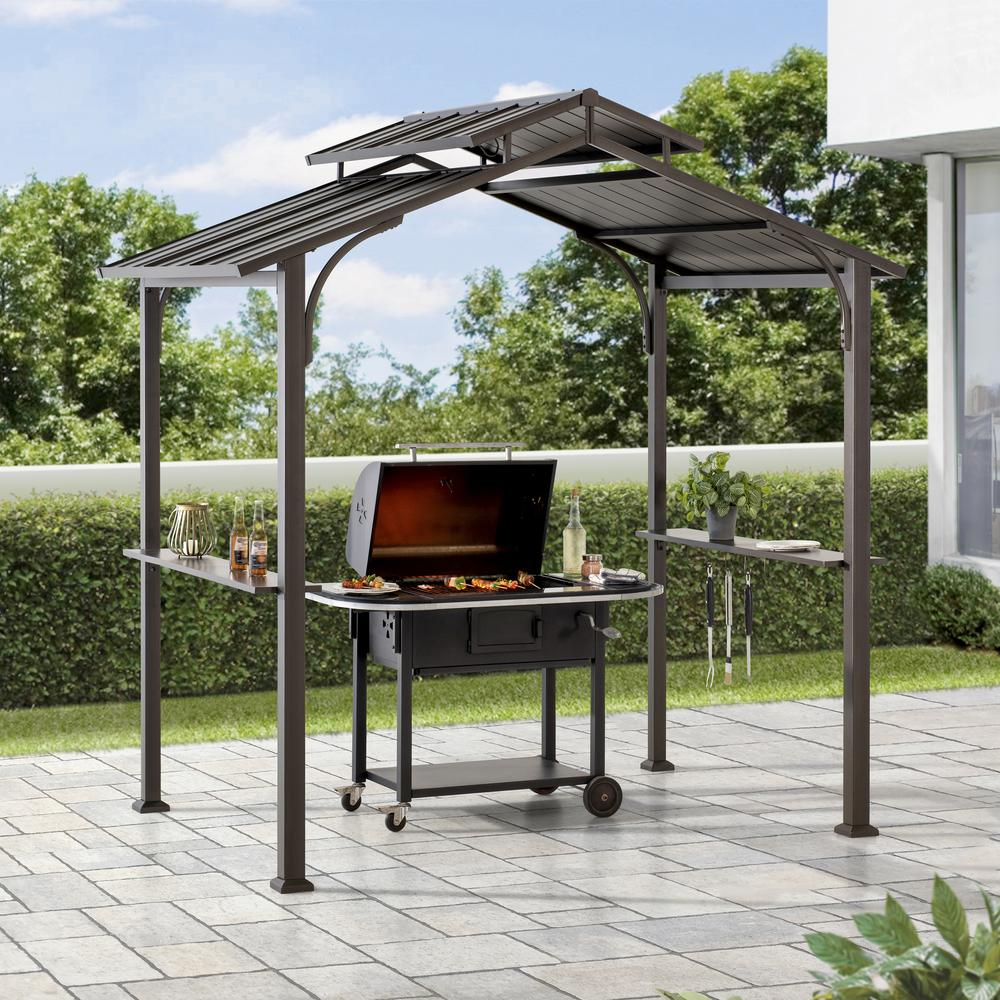 5 ft. x 8 ft. Brown Steel 2-tier Grill Gazebo Hardtop