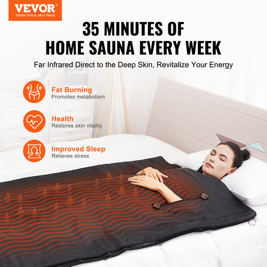 VEVOR Sauna Blanket for Detoxification, Portable Far Infrared Sauna for Home with Arm Holes for Comfort, 1-6 Level Adjustable Temprature Rannge 95-185℉, 1-60 Minutes Timer, Carbon Fiber Heating