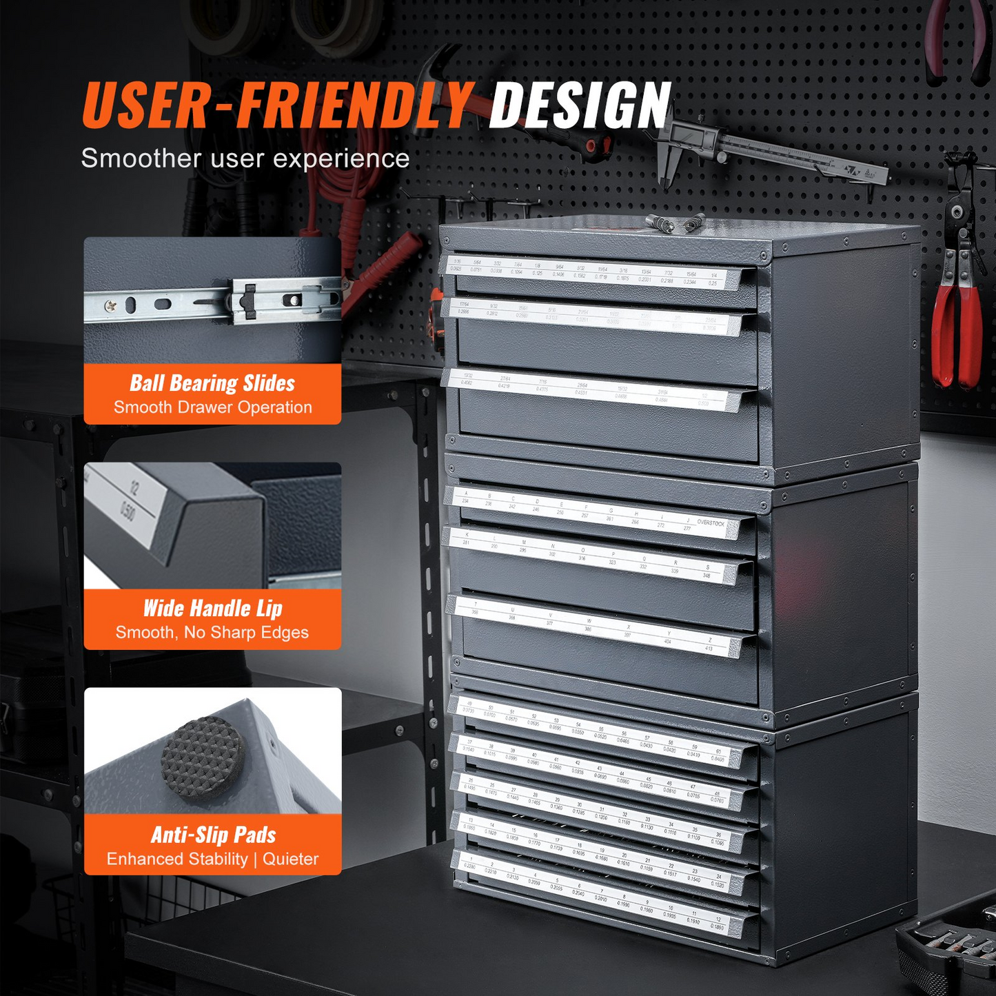 VEVOR Drill Bit Dispenser Cabinet, 3 Pieces Three-Drawer for 1/16" to 1/2" & Letter Sizes A to Z, Five-Drawer Drill Bit Organizer for Wire Gauge Sizes #1 to #60, Stackable for Drill Bit Storage