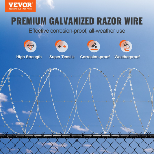 VEVOR Razor Wires, 147 ft Razor Barbed Wire, 3 Rolls Razor Wire Fencing Razor Fence, Double Spiral Razor Ribbon Barbed Wire Galvanized Razor Wire Fence, Rolls Razor for Garden