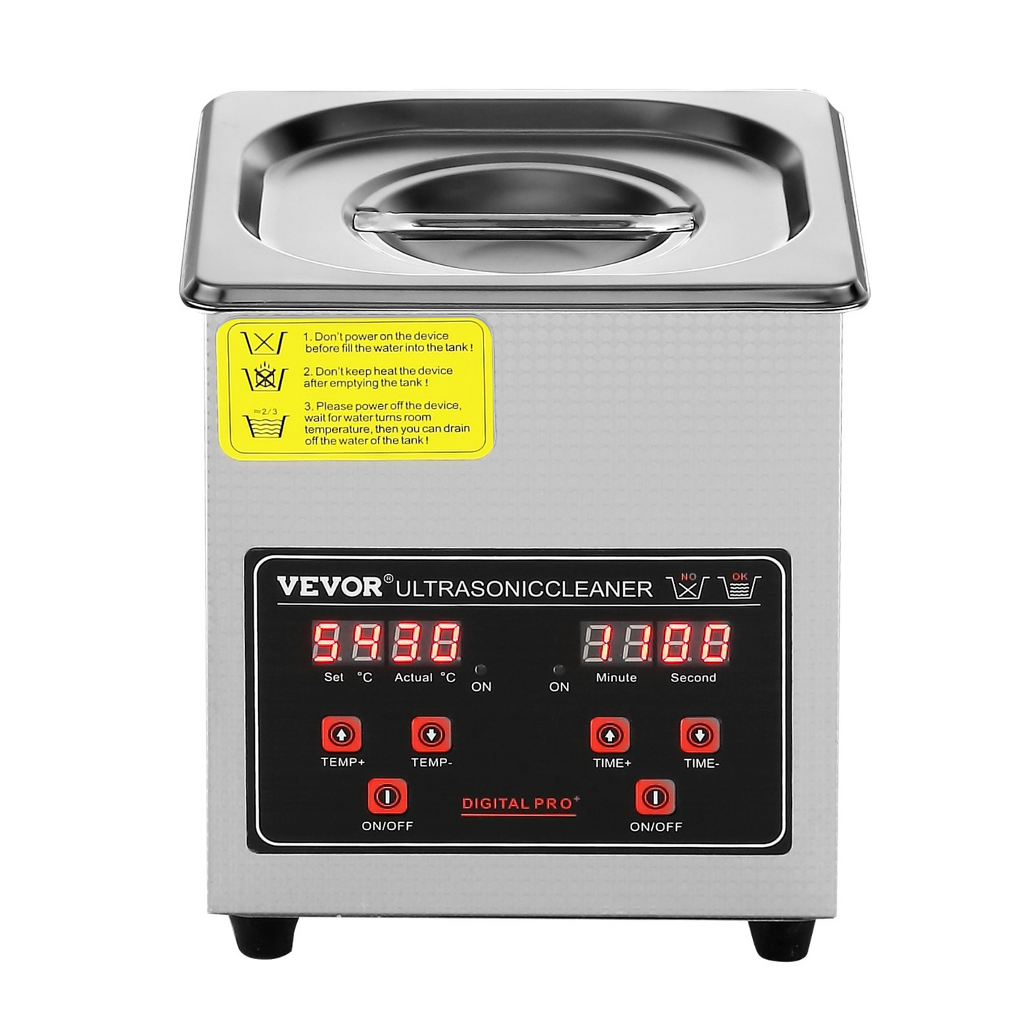 VEVOR Ultrasonic Cleaner with Digital Timer & Heater, Professional Ultra Sonic Jewelry Cleaner, Stainless Steel Heated Cleaning Machine for Glasses Watch Rings Small Parts Circuit Board (2L)