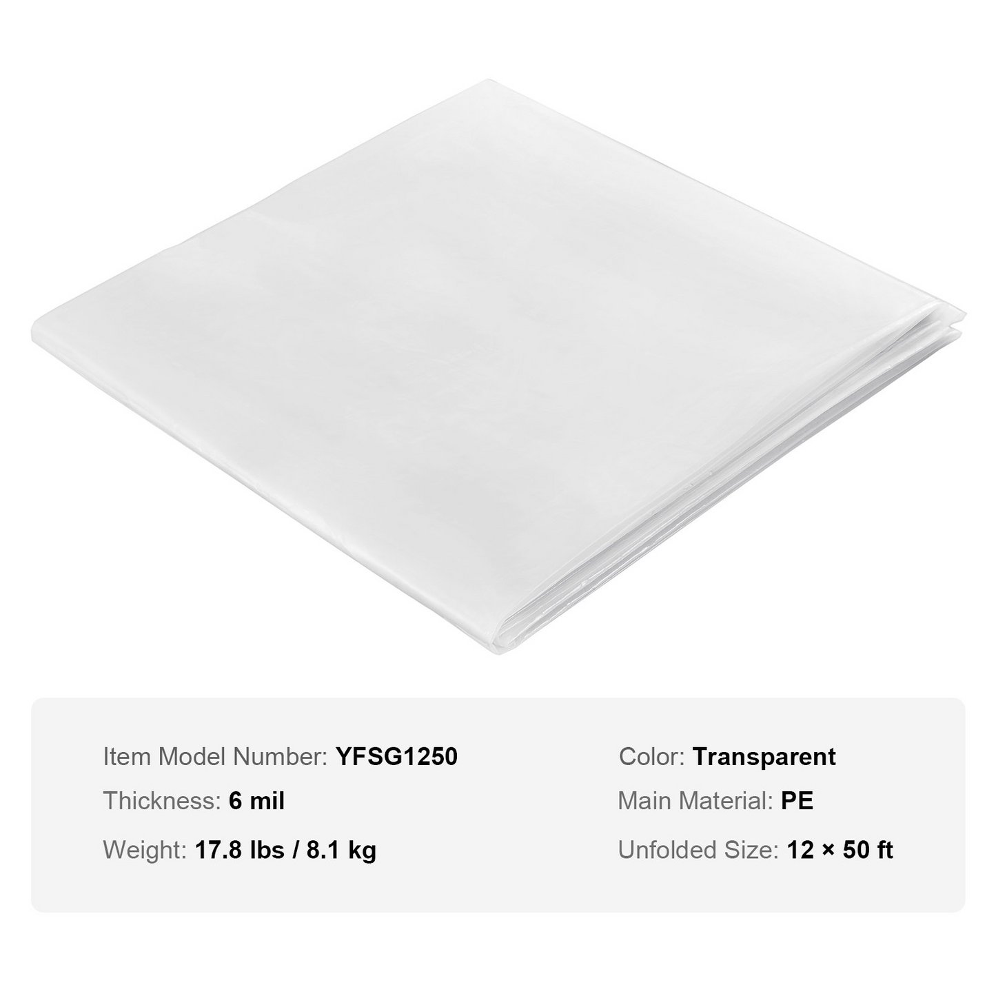 VEVOR Greenhouse Plastic Sheeting 12 x 50 ft, 6 Mil Thickness Clear Greenhouse Film, Polyethylene Film 4 Year UV Resistant, for Gardening, Farming, Agriculture, Garden