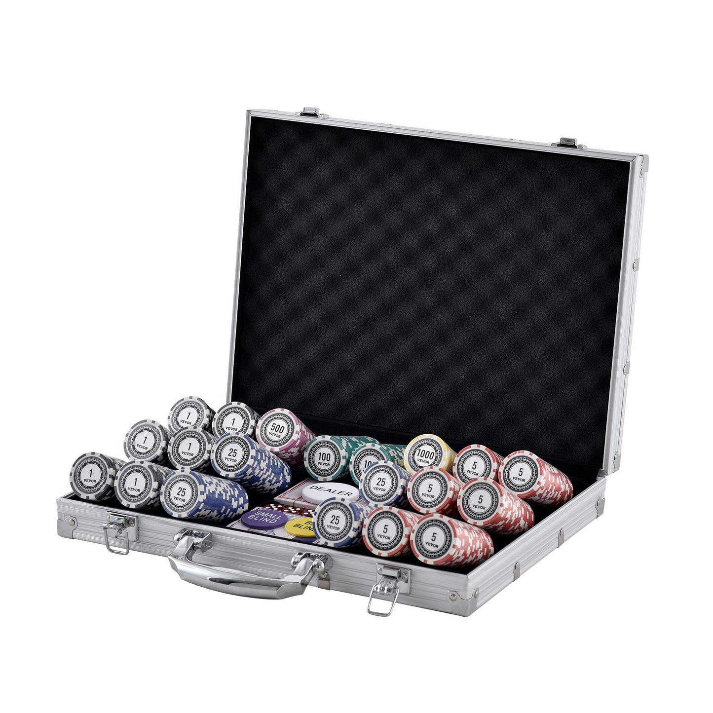 VEVOR Poker Chip Set, 500-Piece Poker Set, Complete Poker Playing Game Set with Aluminum Carrying  Case, 11.5 Gram Casino Chips, Cards, Buttons and Dices, for Texas Hold'em, Blackjack, Gambling