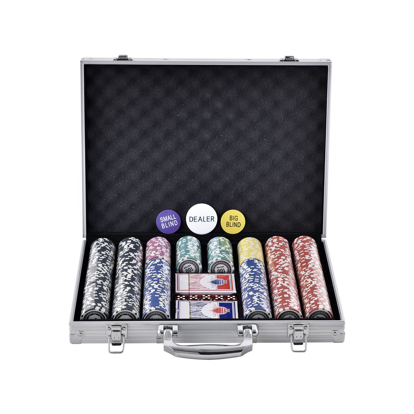 VEVOR Poker Chip Set, 500-Piece Poker Set, Complete Poker Playing Game Set with Aluminum Carrying  Case, 11.5 Gram Casino Chips, Cards, Buttons and Dices, for Texas Hold'em, Blackjack, Gambling