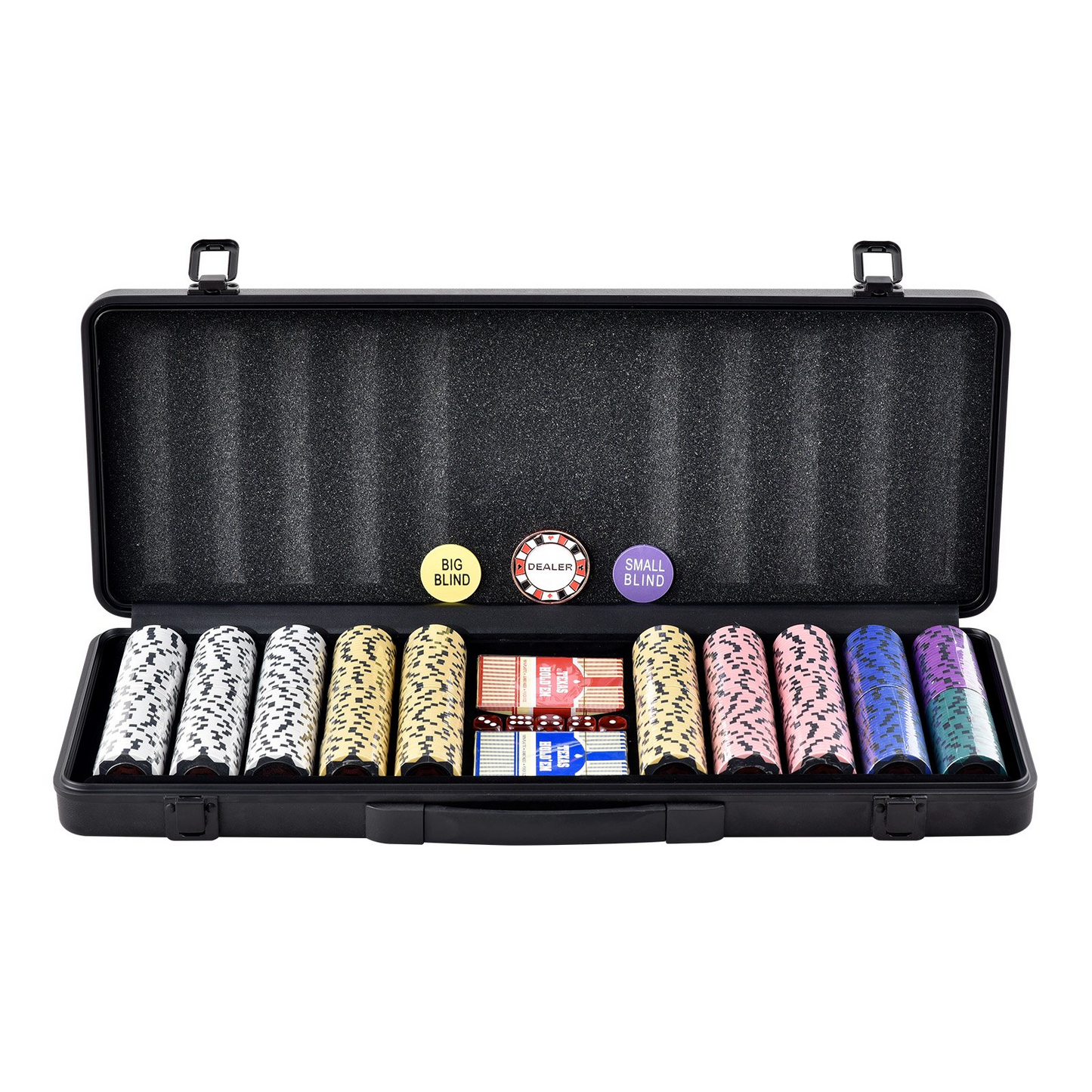 VEVOR Poker Chip Set, 500-Piece Poker Set, Complete Poker Playing Game Set with Carrying  Case, Heavyweight 14 Gram Casino Clay Chips, Cards, Buttons and Dices, for Texas Hold'em, Blackjack, Gambling