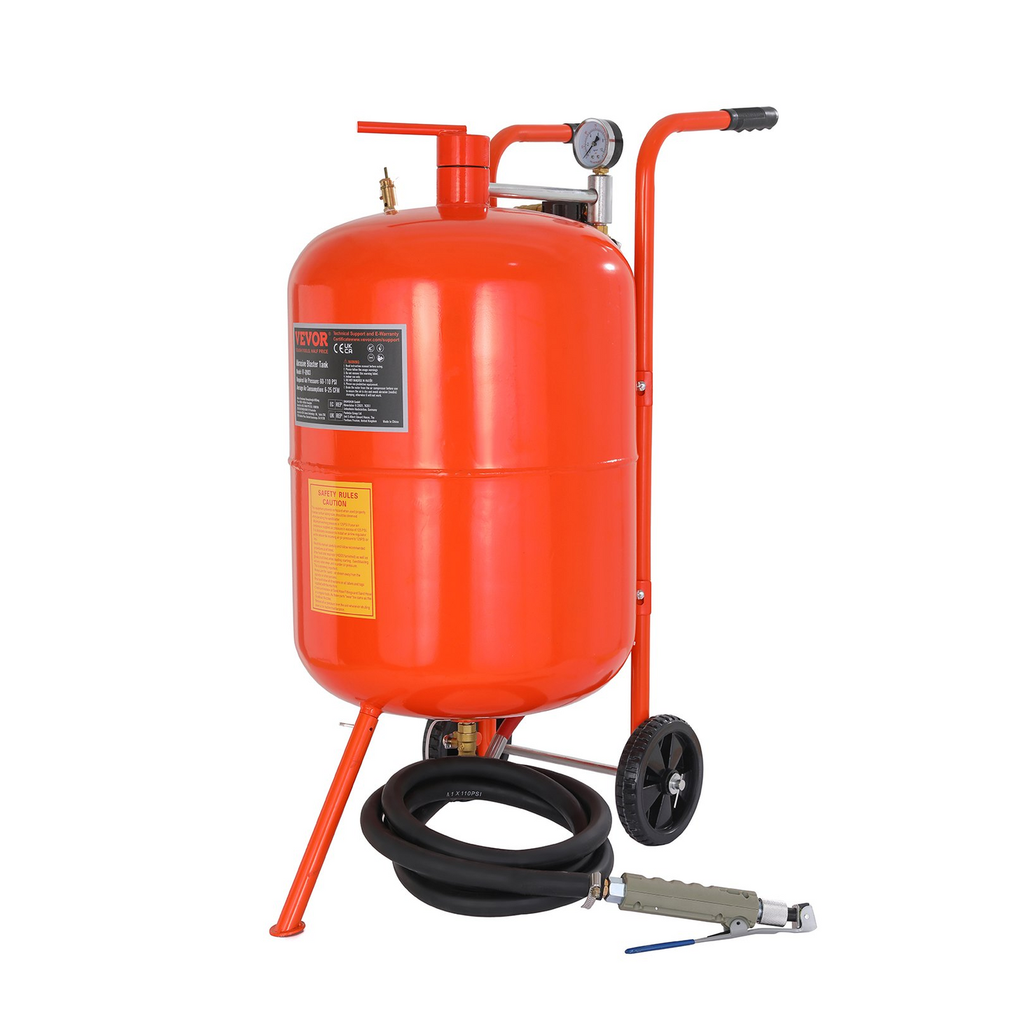 VEVOR 20 Gallon Sand Blaster, 60-110 PSI High Pressure Sandblaster, Portable Abrasive Blasting Tank, Air Sand Blasting Kit with 4 Ceramic Nozzles and Oil-Water Separator for Paint, Stain, Rust Removal