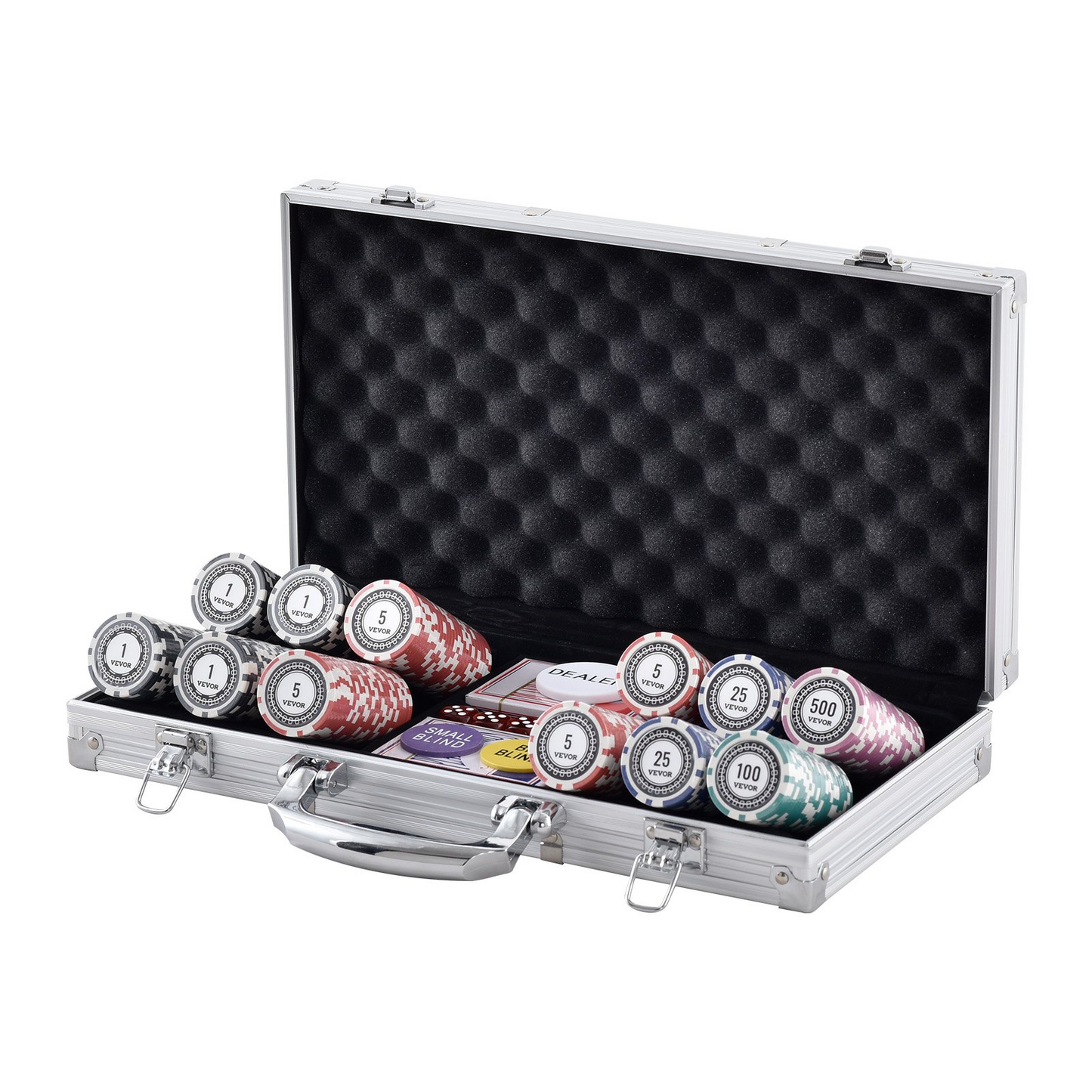 VEVOR Poker Chip Set, 300-Piece Poker Set, Complete Poker Playing Game Set with Aluminum Carrying  Case, 11.5 Gram Casino Chips, Cards, Buttons and Dices, for Texas Hold'em, Blackjack, Gambling