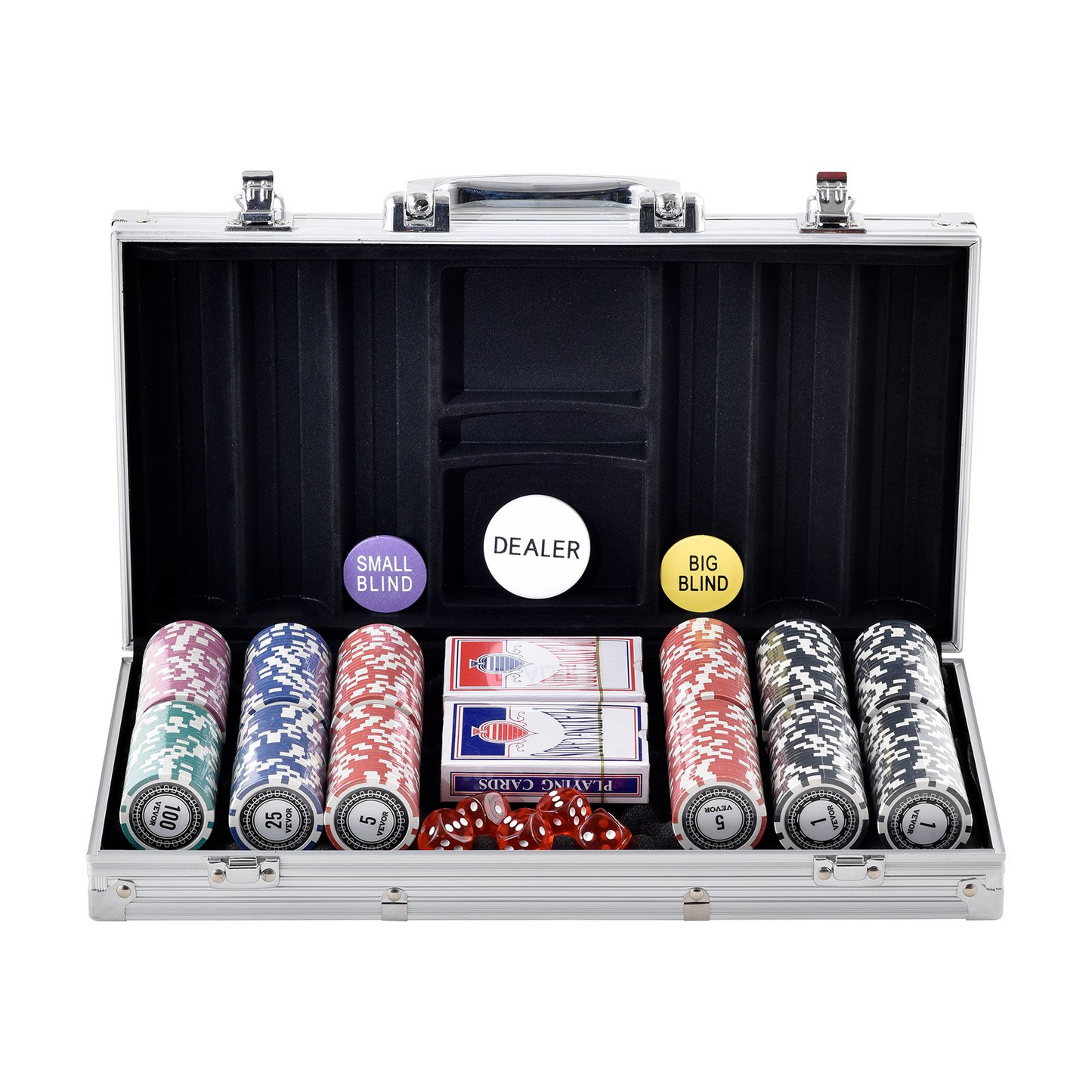 VEVOR Poker Chip Set, 300-Piece Poker Set, Complete Poker Playing Game Set with Aluminum Carrying  Case, 11.5 Gram Casino Chips, Cards, Buttons and Dices, for Texas Hold'em, Blackjack, Gambling